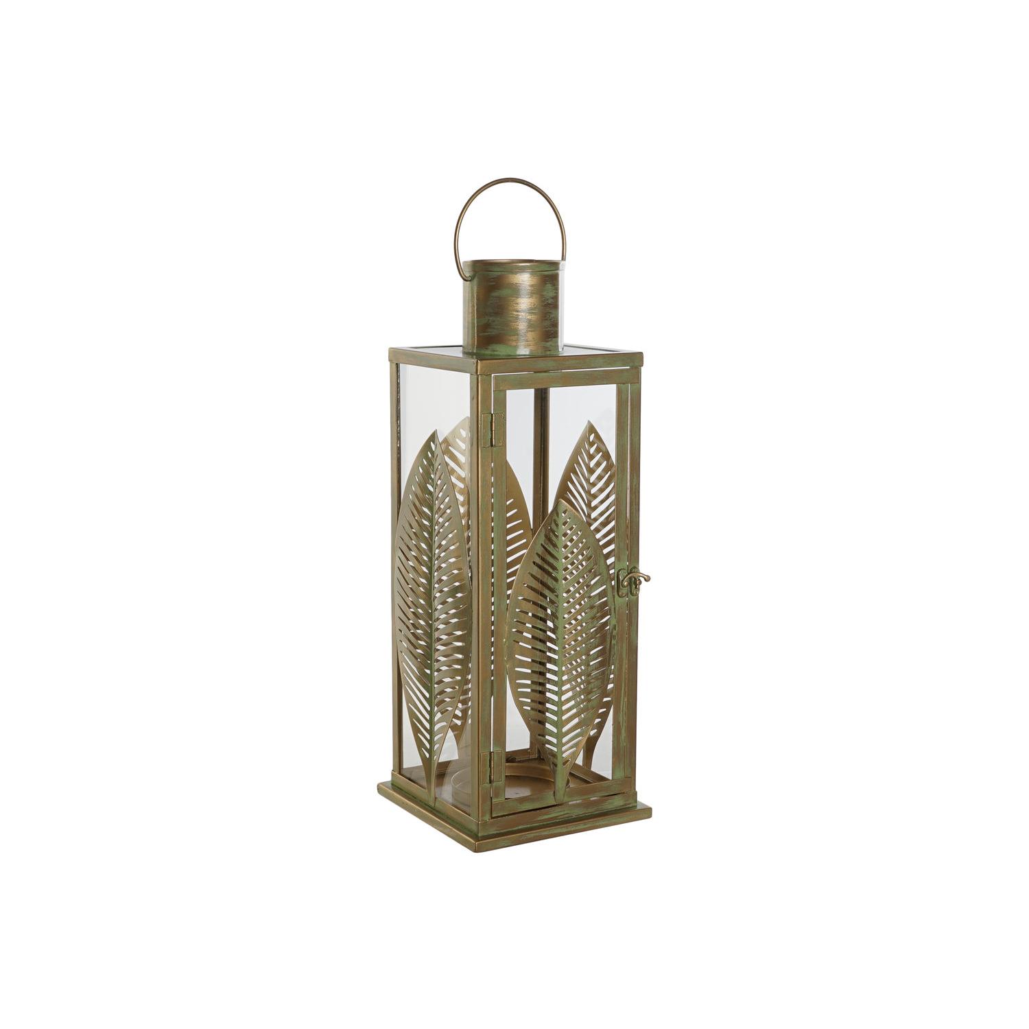 FAROLA METAL 16,5X16,5X50 HOJAS DORADO FA204685