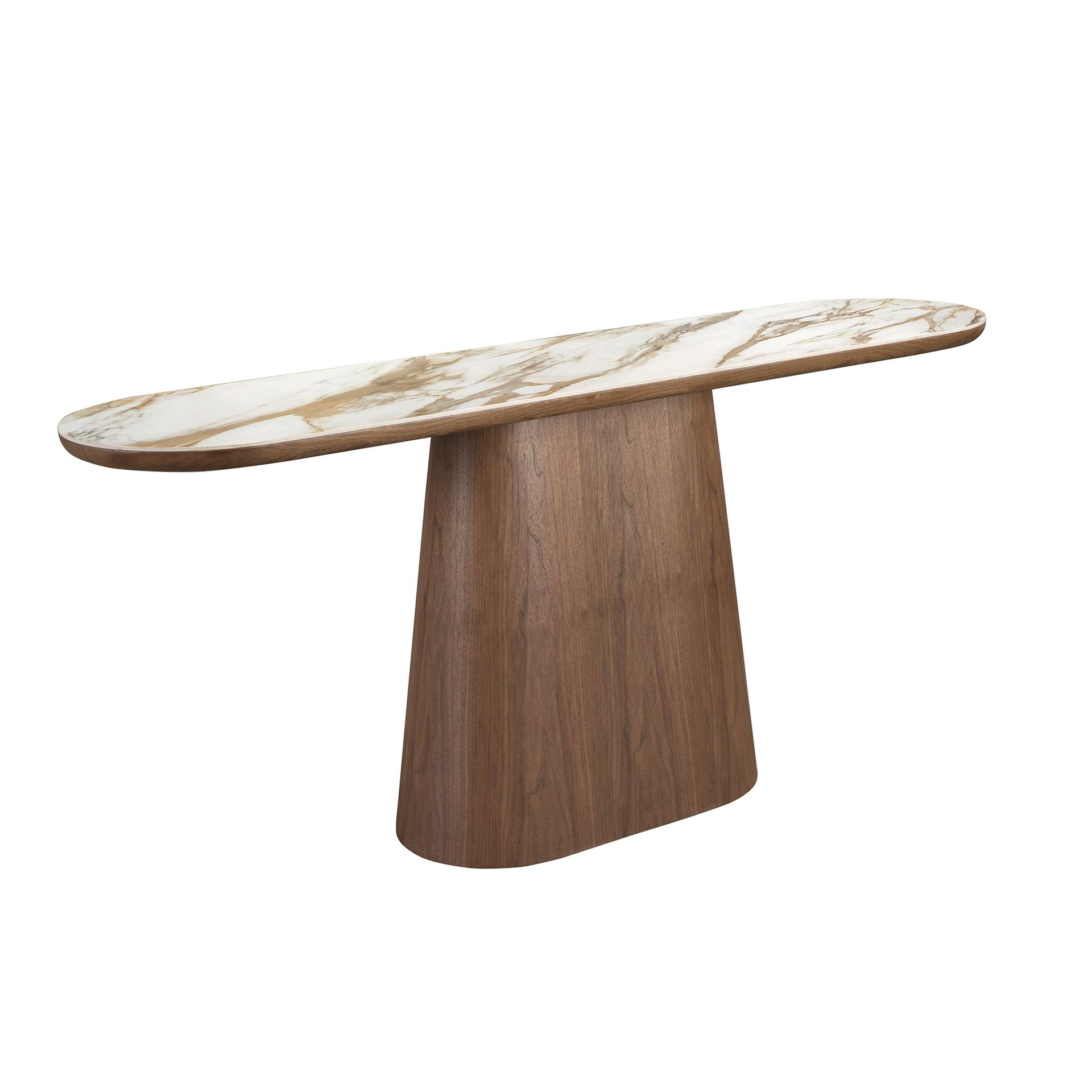 Angel Cerdá - Consola Ovalada Medio Punto con Tapa de Mármol Porcelánico y Estructura de Madera de Nogal Natural - Diseño Moderno y Elegante para Entrada o Salón - 180 x 45 x 78 cm