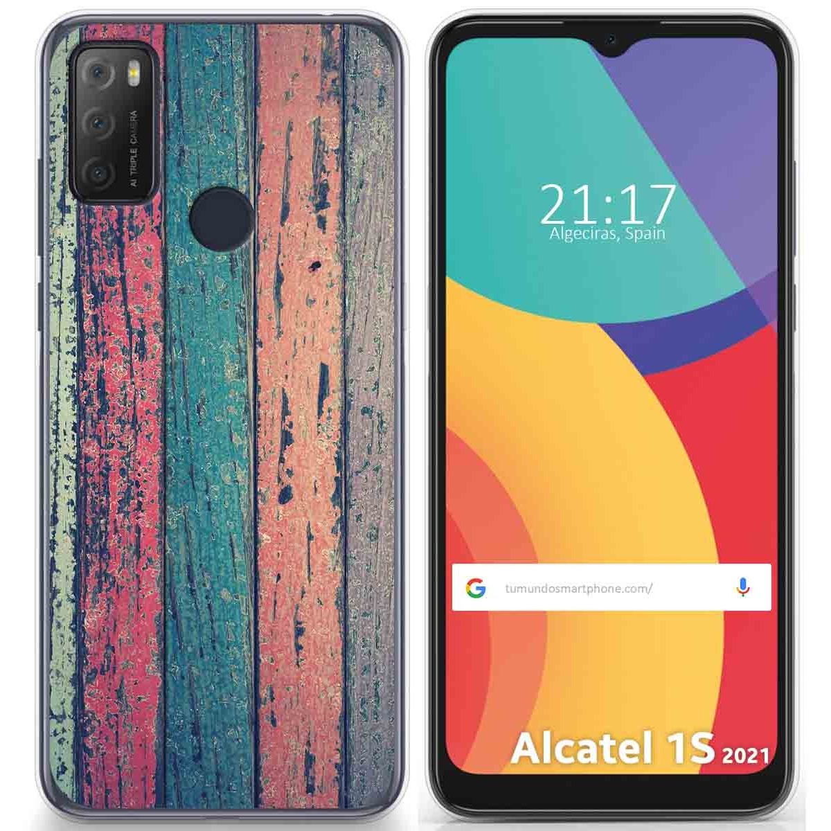 Tumundosmartphone Funda Gel Tpu para Alcatel 1S 2021 / 3L 2021 diseño Madera 10 Dibujos
