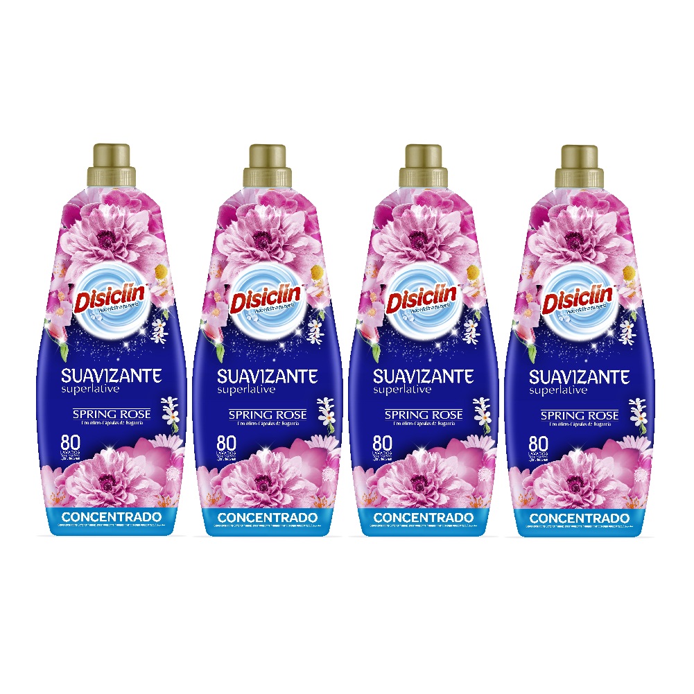 DISICLIN Suavizante Concentrado SPRING ROSE Botella 1.440ml 80 lavados (Pack 4) - Perfume Envolvente con Delicada fragancia a Rosa Mosqueta, Tecnologia de micro-capsulas que ofrecen 10 semanas de frescor