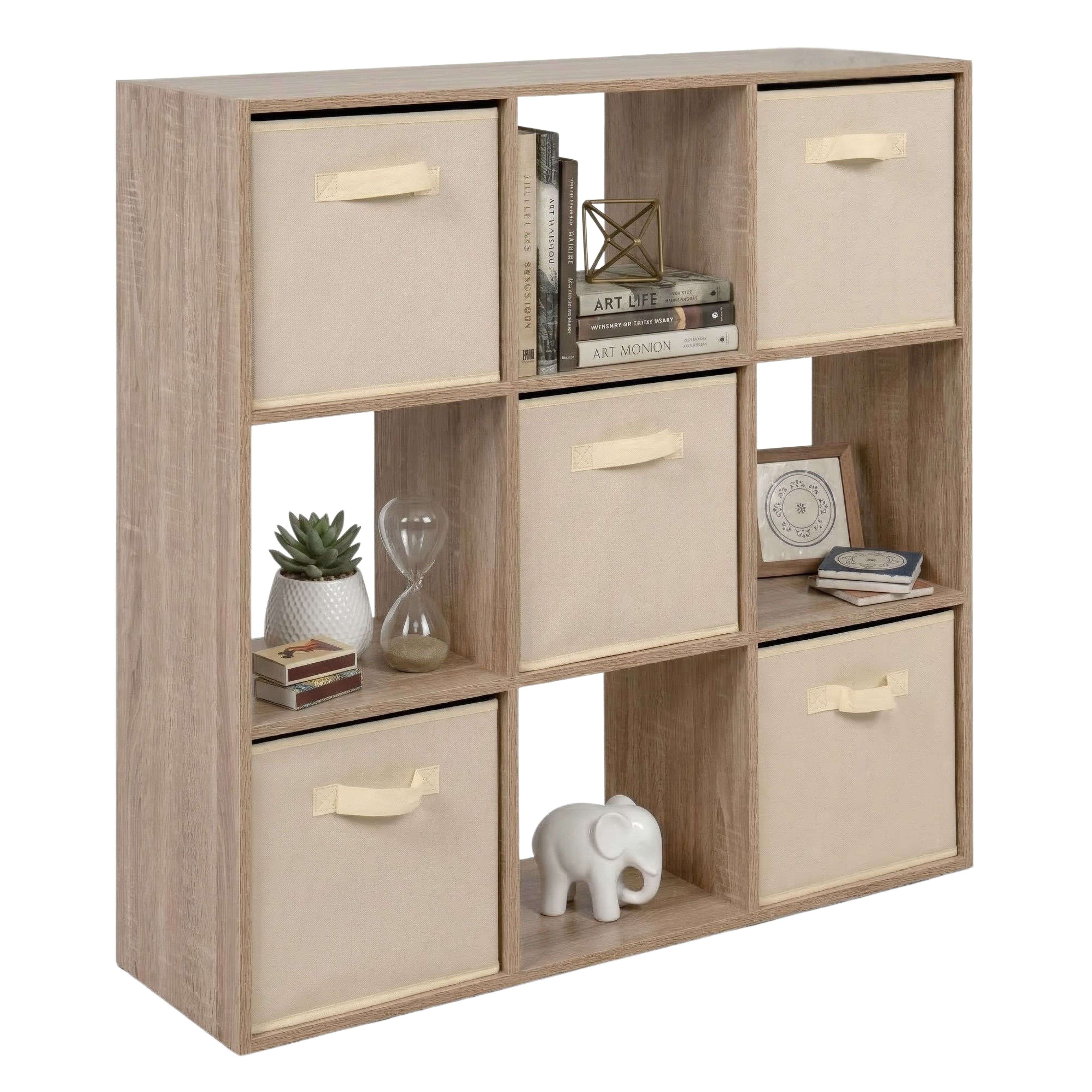 Miroytengo Estantería Librería 9 Cubos Abril, 5 Cajones Tela, Salón, Oficina 89x89x28 cm