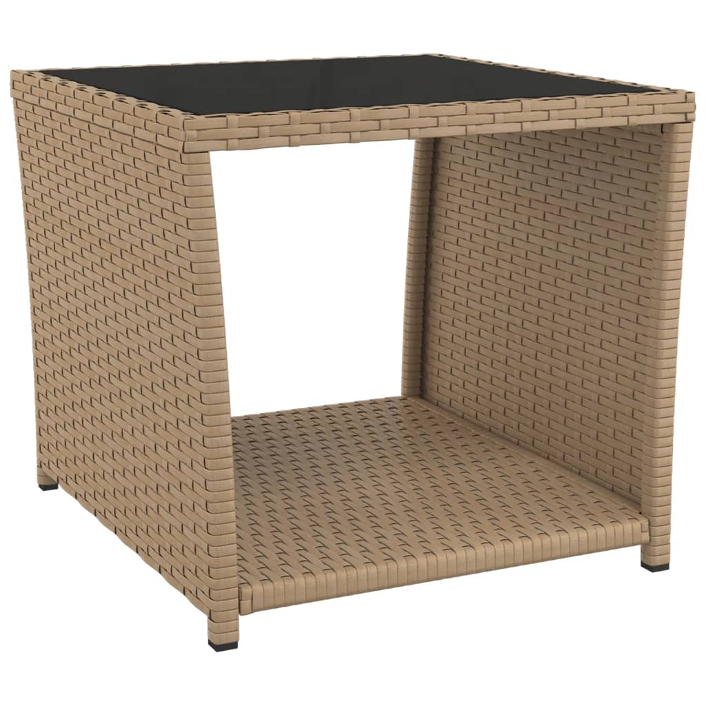 vidaXL Mesa de centro de ratán sintético y vidrio 45x45x40 cm en color Gris/Beige/Negro | estructura resistente ideal para salón dormitorio o estudio