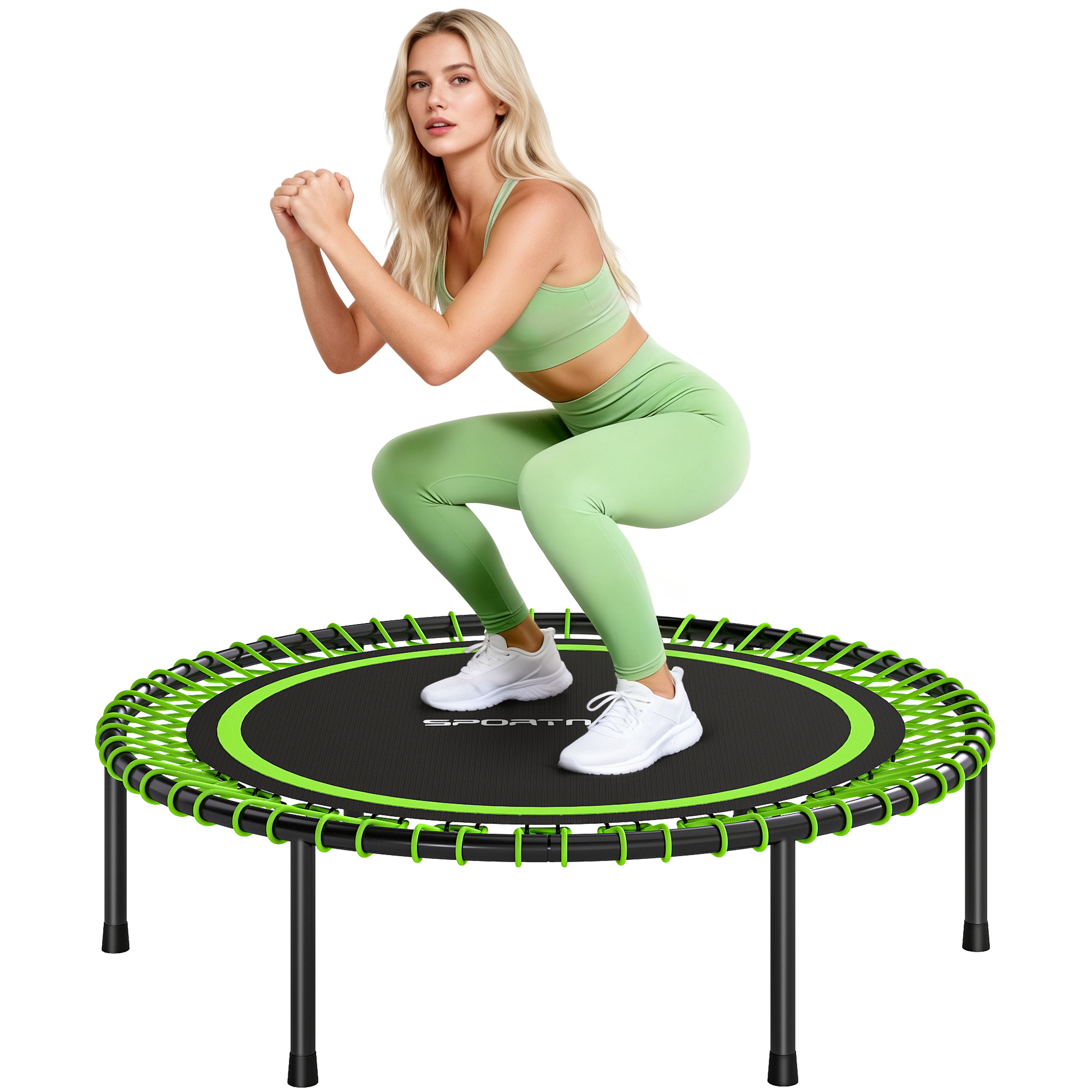 SPORTNOW Trampolín de Fitness Adultos Ø114 cm, Cama Elástica con Marco de Acero Reforzado, para Entrenamiento Piernas, Cuerpo en Hogar, Oficina, Gimnasio, Verde y Negro
