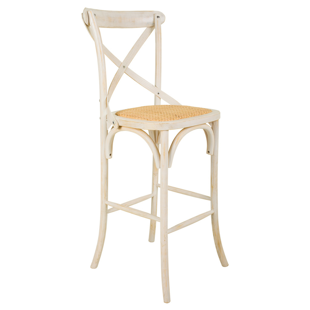 WANDERLUST DECO Taburete de madera y asiento de ratán blanco 45x53x75/116h cm.Tiene 1 puerta