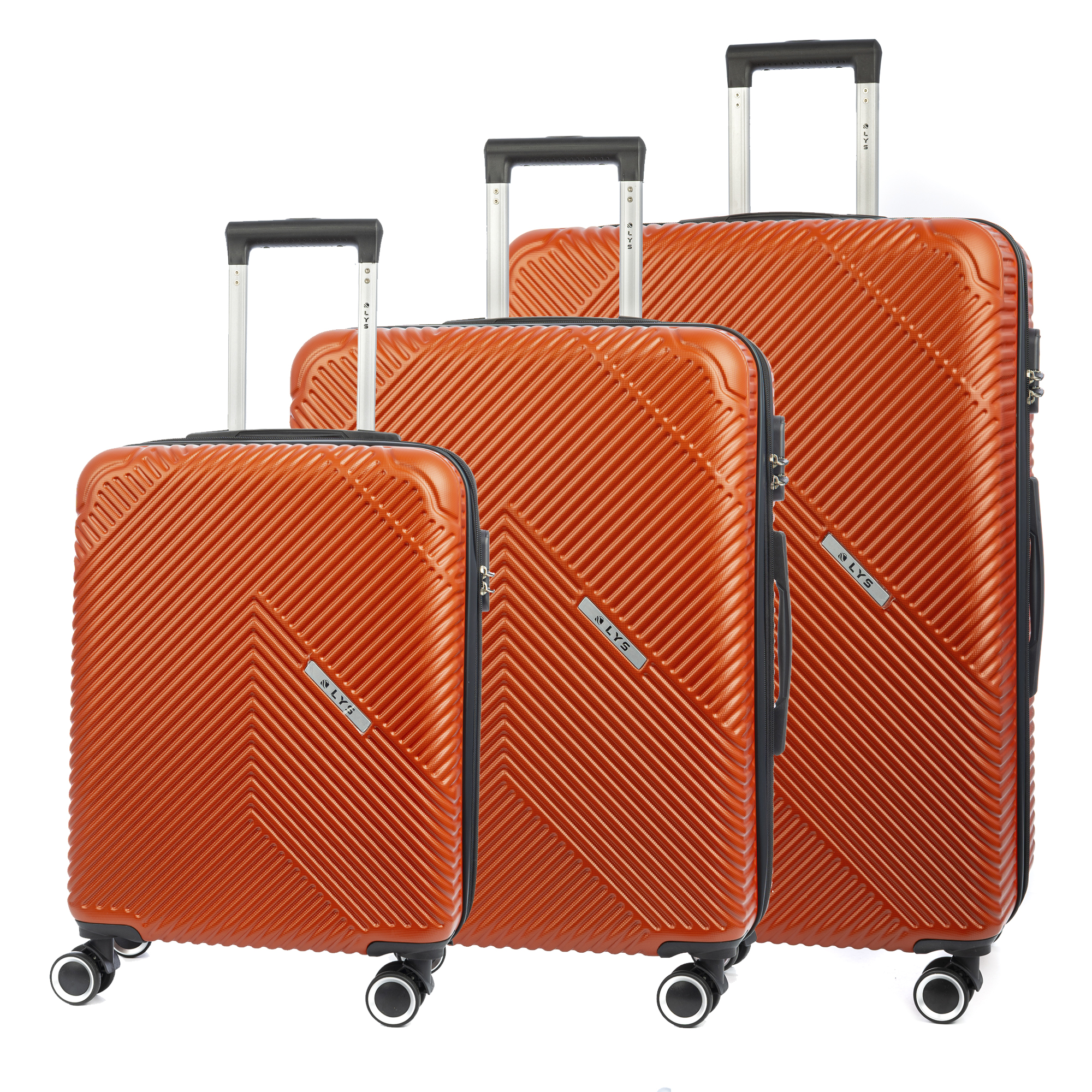 DAM Juego de tres Maletas Trolley extensible, en material ligero ABS de alta resistencia. Cerradura numérica, 4 ruedas dobles giratorias 360°.  77x30x50Cm