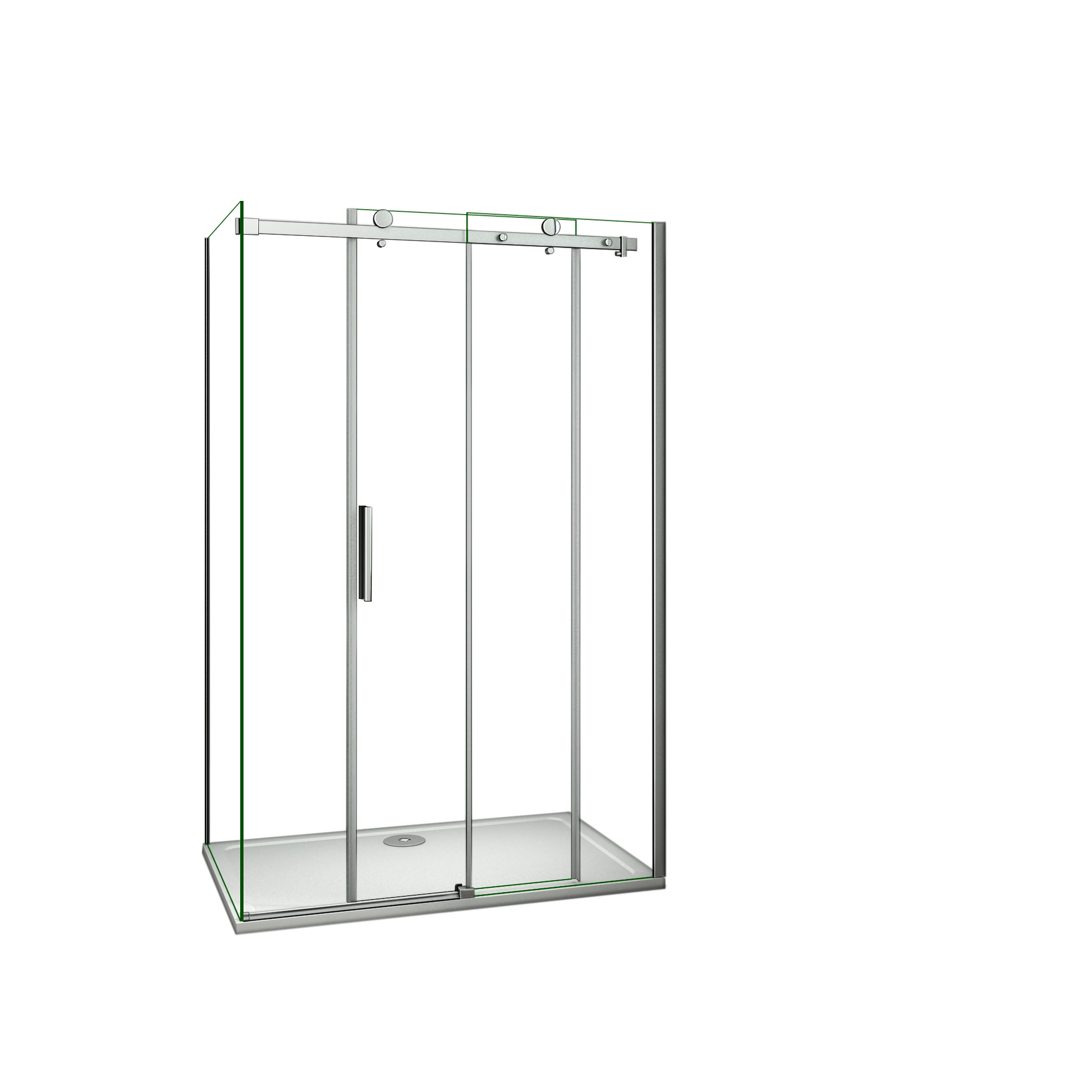 Mampara de Ducha Corredera Frontal+Panel Lateral,Perfil Cromado,Vidrio Templado 6mm,(975-995)x(683-703)x1950mm