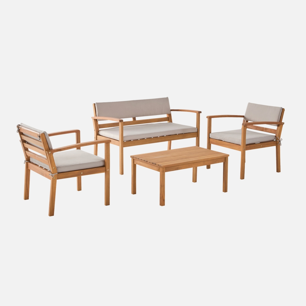 sweeek - Conjunto de jardín de madera de acacia, 4 plazas , Komoda , 115x62x70