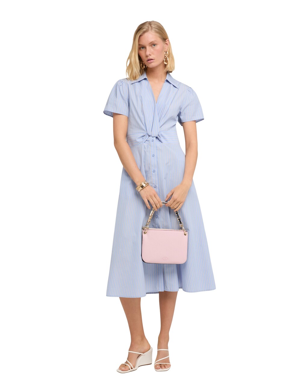 Motivi - Vestido camisero midi en popelina a rayas