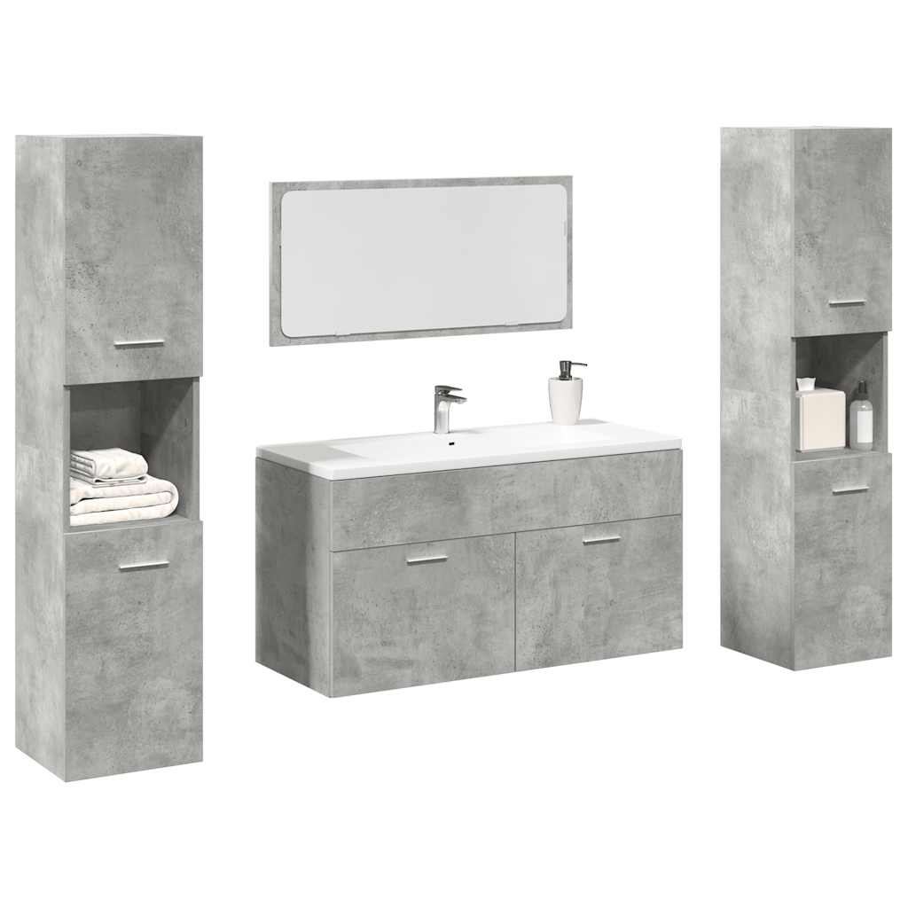 vidaXL Juego muebles de baño 4 pzas madera contrachapada gris hormigón 90 x 38.5 x 46 cm