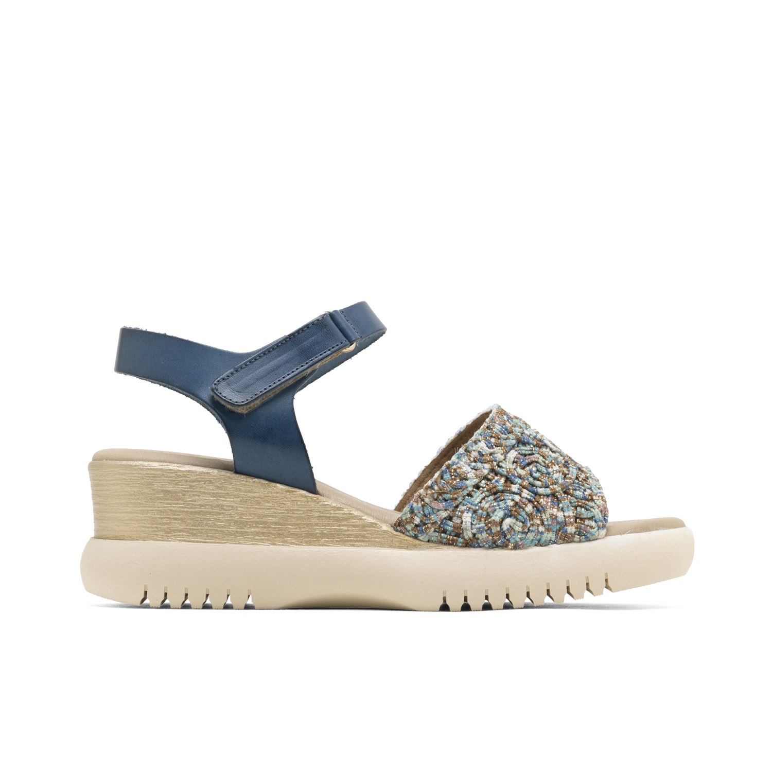 Sandalia de Cuña Elisa Azul: Elegancia y Comodidad en Cada Paso - Plataforma de 4.5 cm y Cuña de 5 cm con Suela Antideslizante para Mayor Estabilidad - Pulsera de Piel Ajustable con Velcro - Plantilla