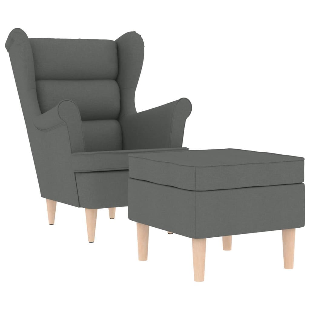 vidaXL Sillón con taburete reposapiés tela gris oscuro