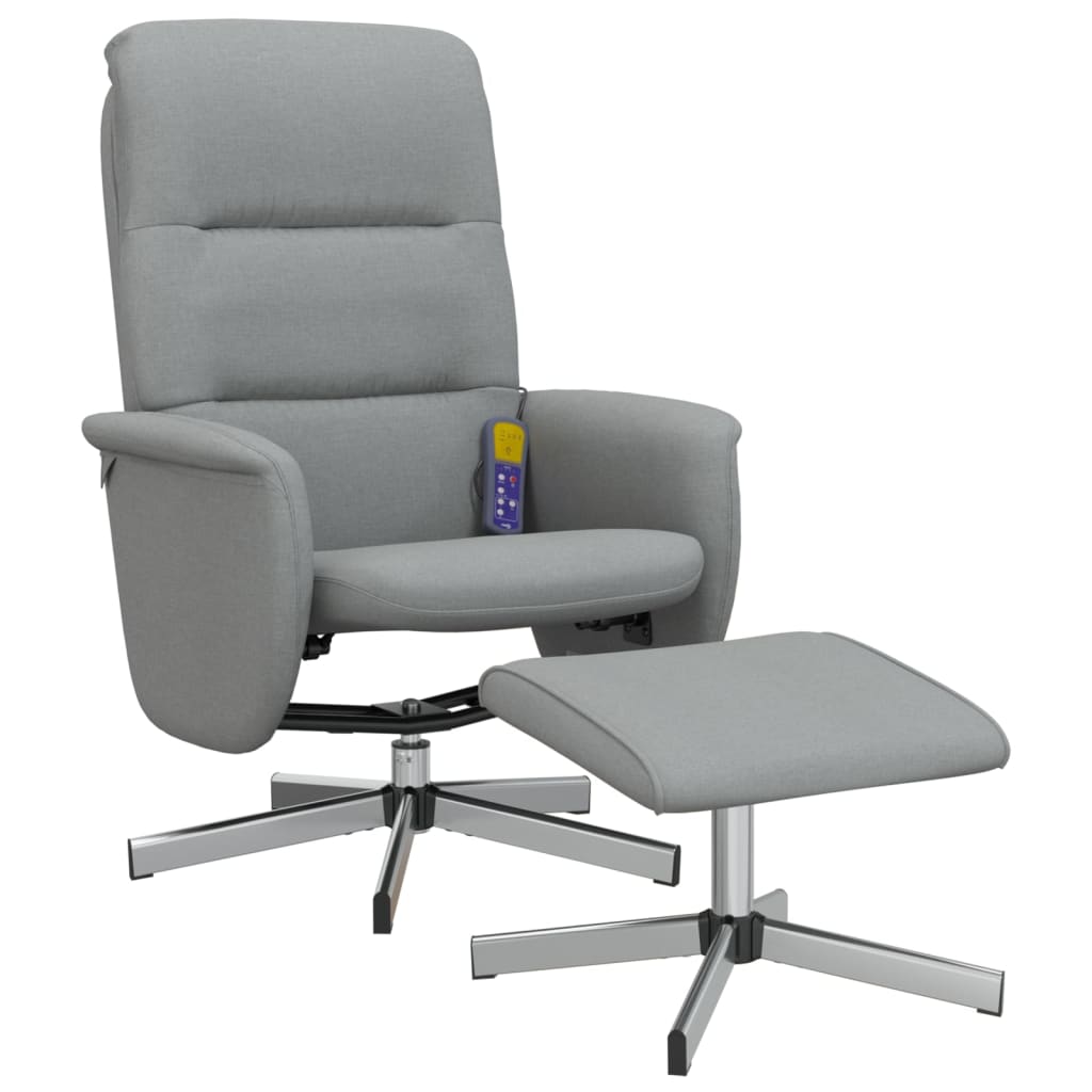 Vidaxl Sillón Reclinable de Masaje con Reposapiés en Tela Gris Claro