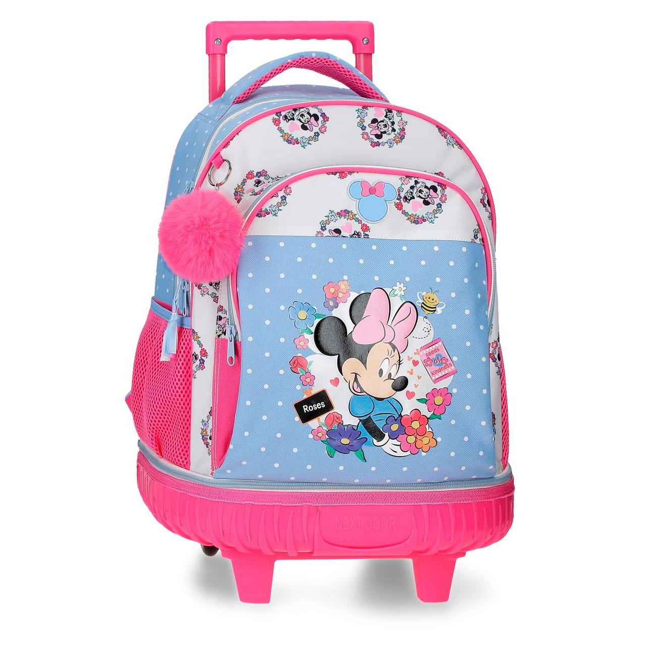 Mochila compact desmontable Minnie Flowers Azul Claro 32 cm x 43 cm x 21 cm