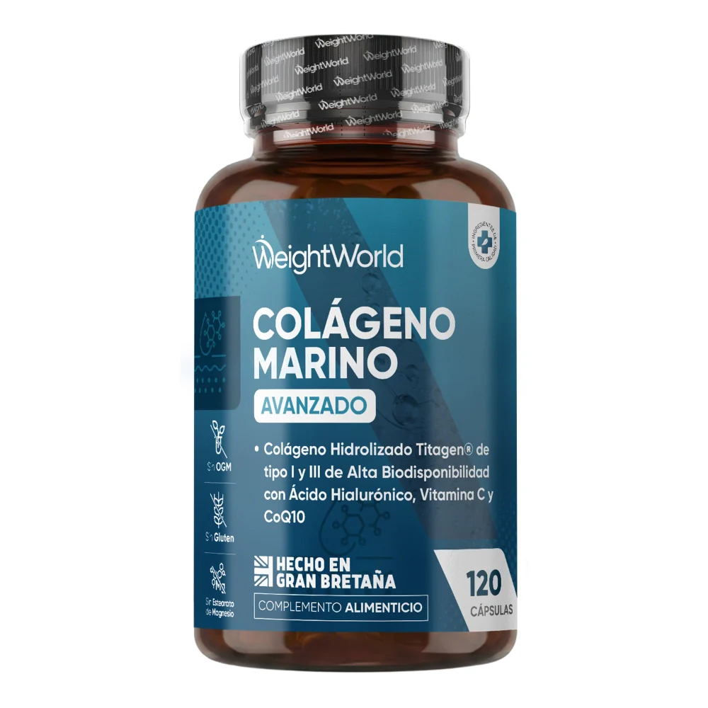 Colágeno Marino con Ácido Hialurónico - 1200 mg 120 Cápsulas | Fórmula Avanzada con Vitamina C, Zinc y CoQ10 WeightWorld