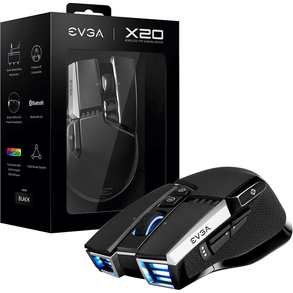 Evga Ratón Gaming EVGA X20 Inalámbrico Negro 16.000 DPI 10 Botones