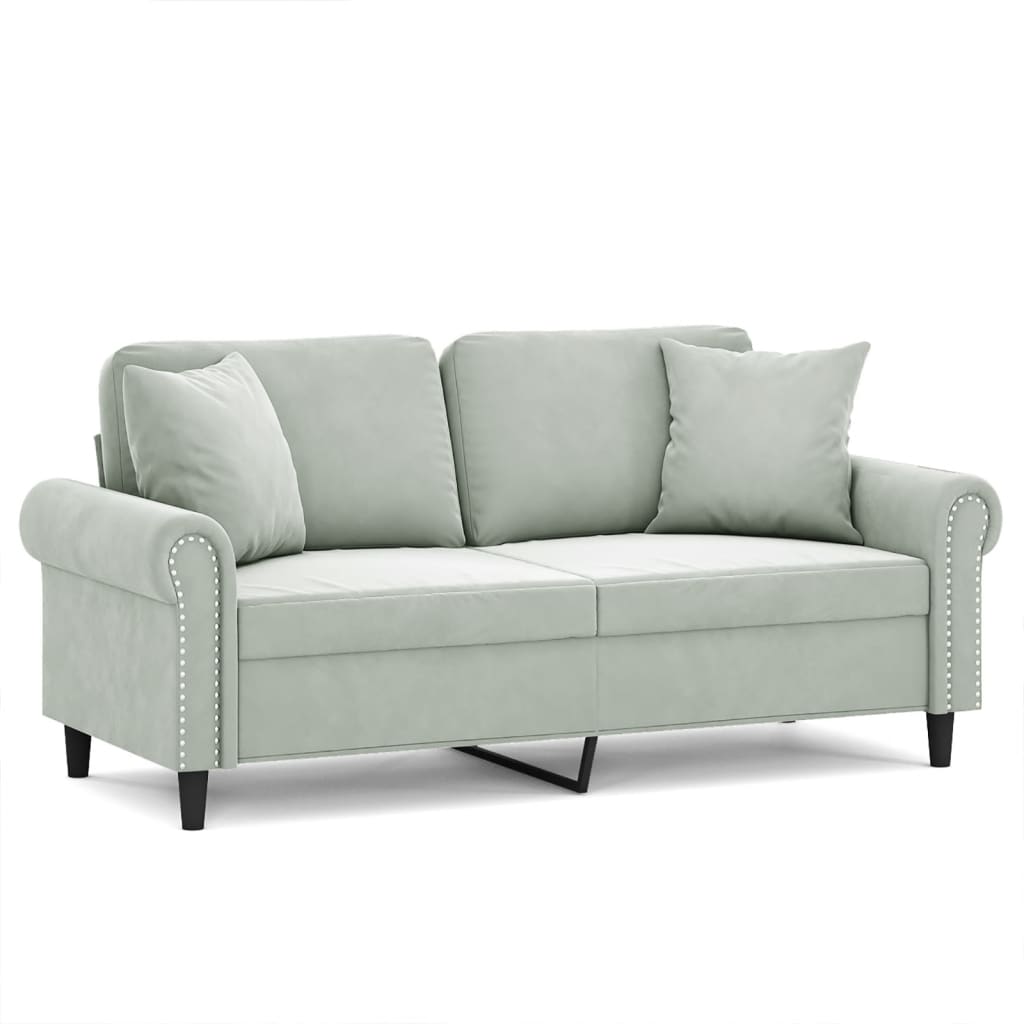 vidaXL Sofá de 2 plazas con cojines terciopelo gris claro 140 cm