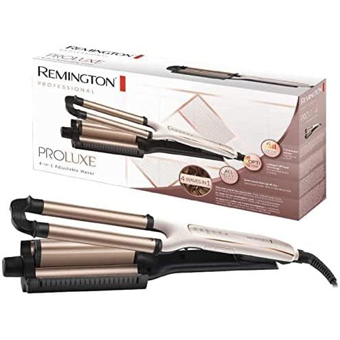 Remington Proluxe Ondulador de Pelo 4 en 1 - Tecnología Optiheat - 4 Tipos de Ondas - Peinados Duraderos - Cerámica - 5 Temperaturas - Ajuste Pro+ - Punta Fría - Calentamiento 30s - CI91AW