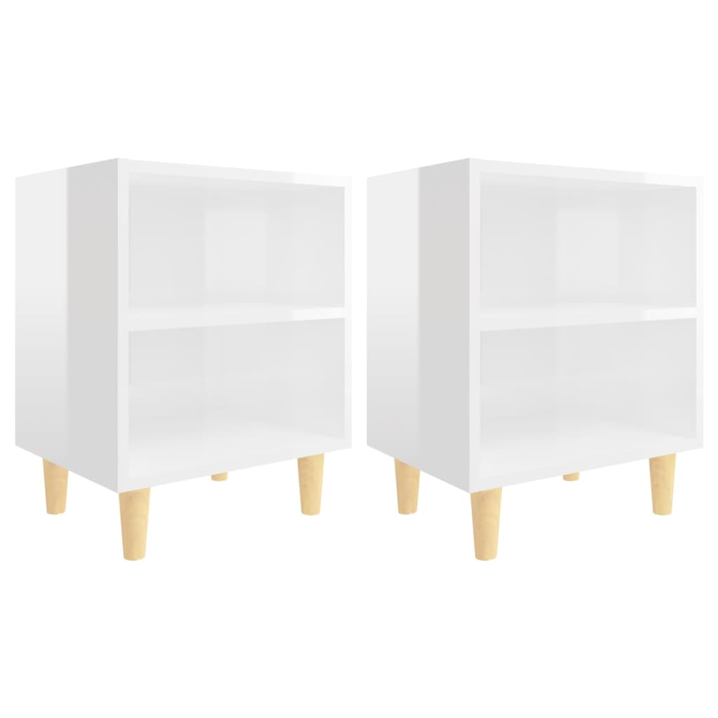 Vidaxl Mesitas de Noche 2 Unidades Patas de Madera Maciza 40x30x50 Cm Blanco