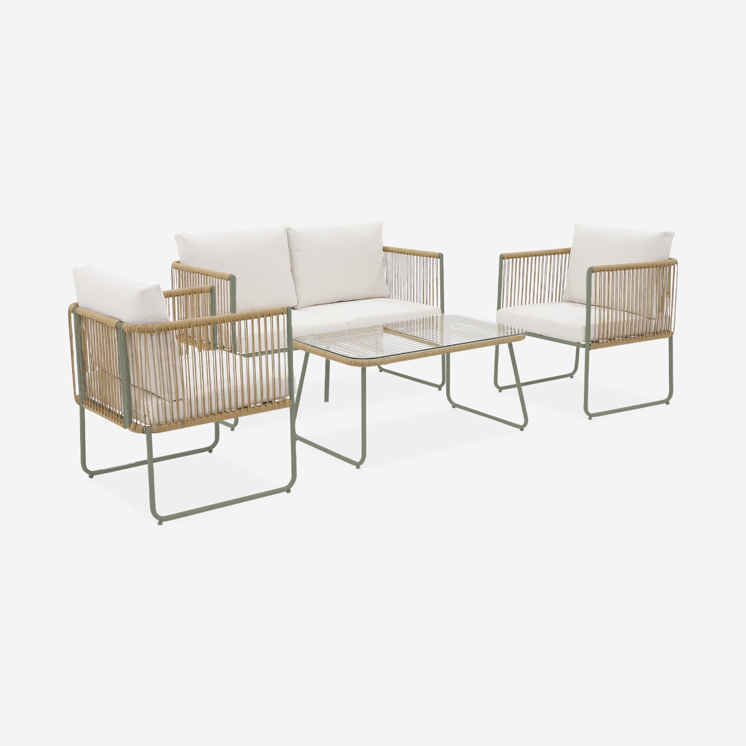 sweeek - Conjunto de jardín, ratán y acero, 4 plazas , Cesena , 115x60x68