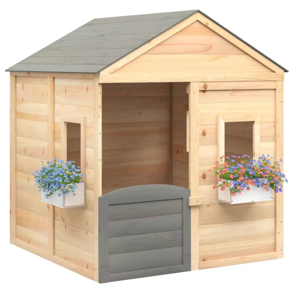 Casita de juegos de madera 3-12 años puerta con cierre y maceteros madera/gris