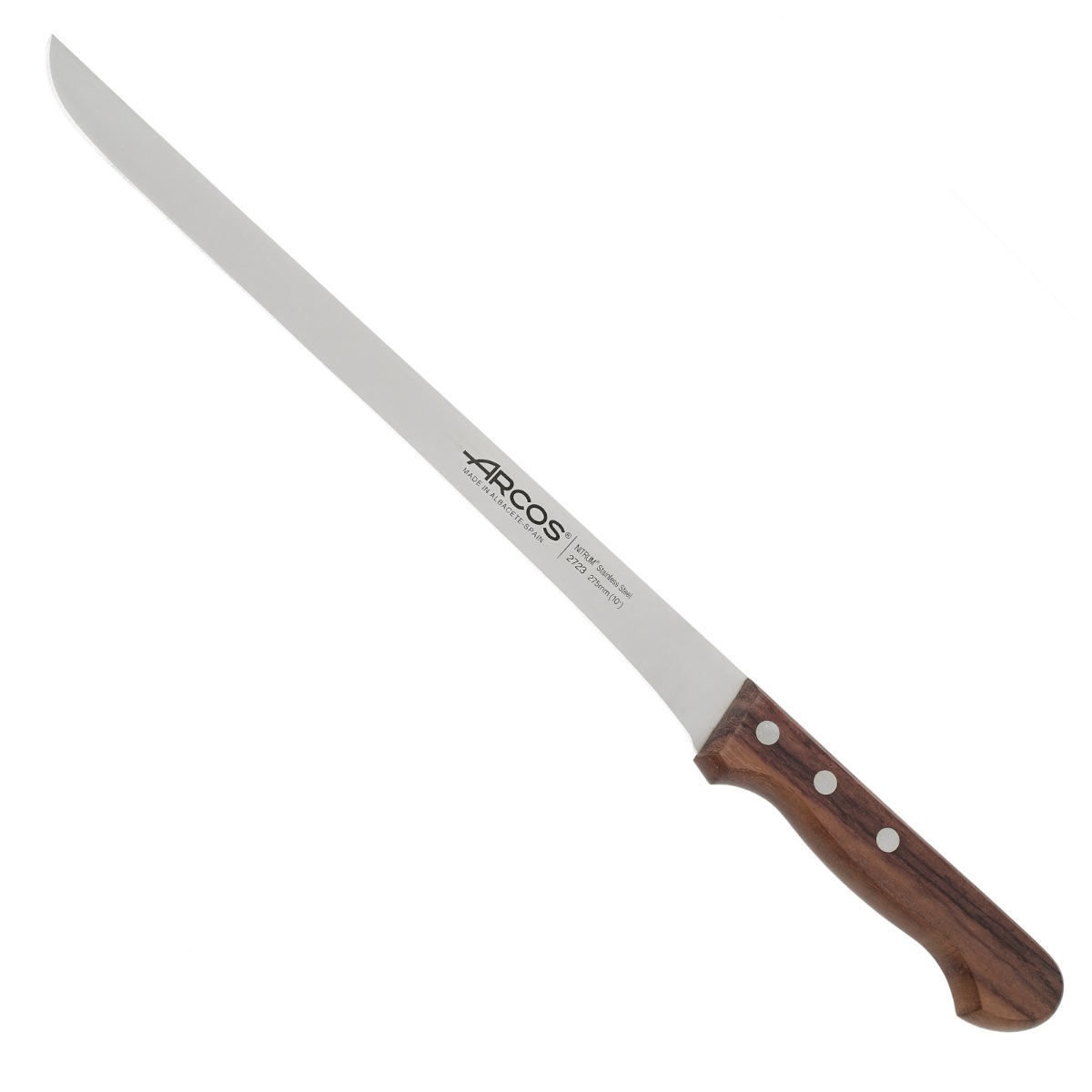 Arcos Cuchillo Jamonero Flexible, Hoja de Acero Inoxidable NITRUM 275 mm, Mango de Madera Palisandro, Corte Preciso y Duradero, Serie Atlantico