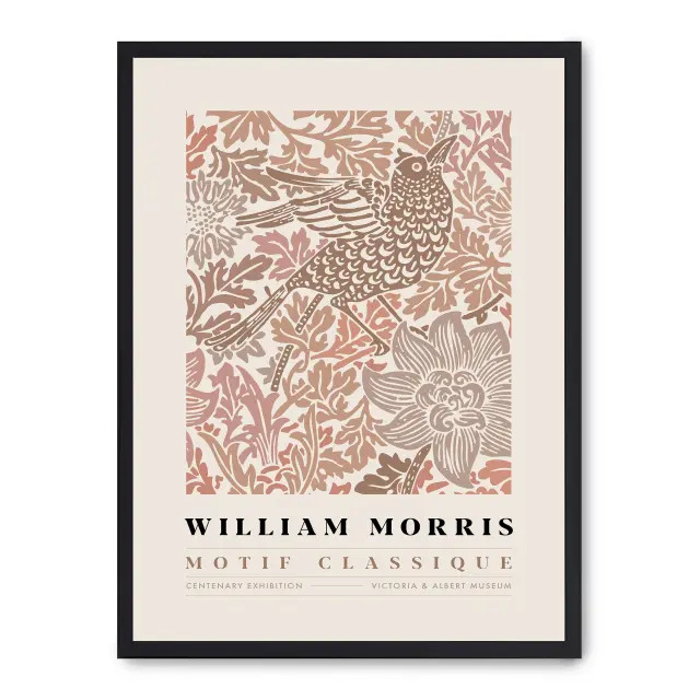 Cuadro willow pattern vii 30x40cm, Póster impreso en papel de primera calidad de 180gr, montado sobre marco de madera MDF acabado en negro., Arte - Pintores famosos - William Morris