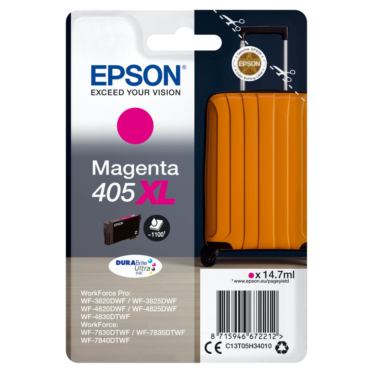 Cartuchos de tinta original 4 colores CMYK Epson 405XL DURABrite Ultra Ink Maleta Series