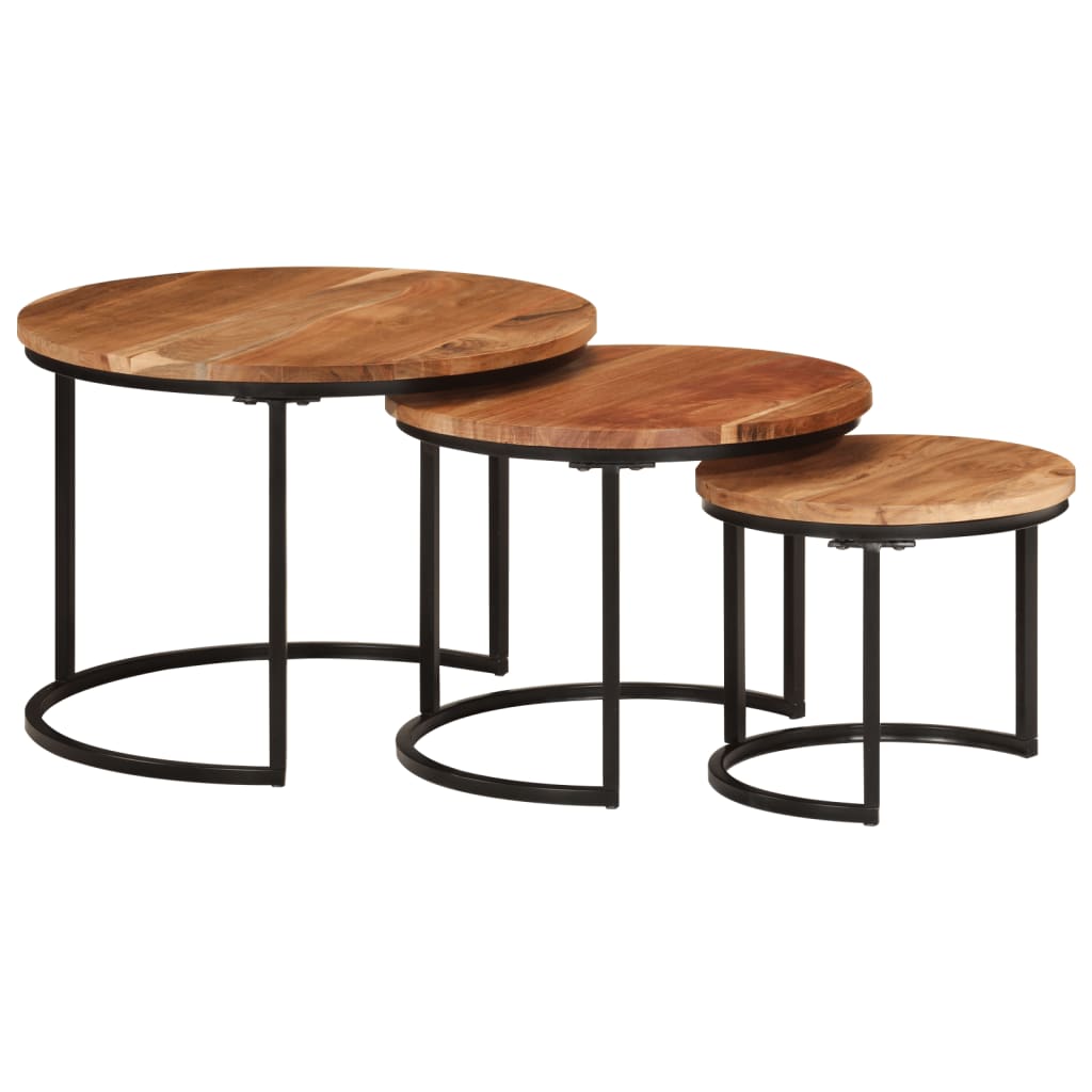 Vidaxl Mesas Apilables 3 Piezas Madera Maciza de Acacia Ø 40 X 34 Cm, Ø 35 X 29 Cm
