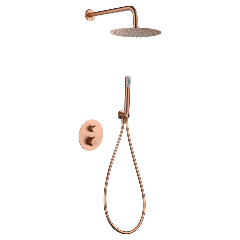 Imex Génova GTG053/ORC Conjunto de ducha termostático empotrado con rociador a pared acabado oro rosa cepillado