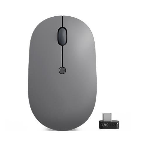 Lenovo Go ambidextrous optical mouse 2400 DPI with wireless RF technology, features 5 buttons, USB Type C connection, and ergonomic design, perfect for office use and high precision.