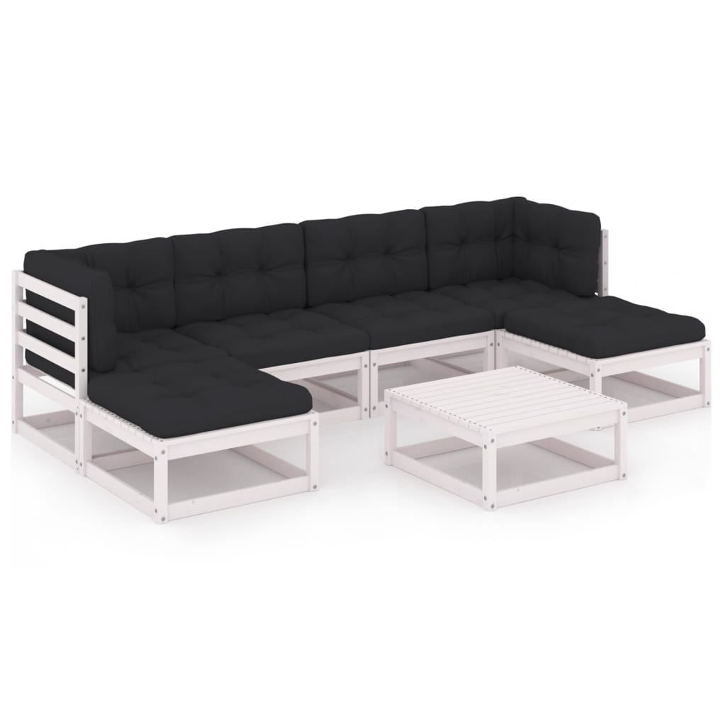 vidaXL Set muebles jardín 7 pzas con cojines madera maciza pino blanco