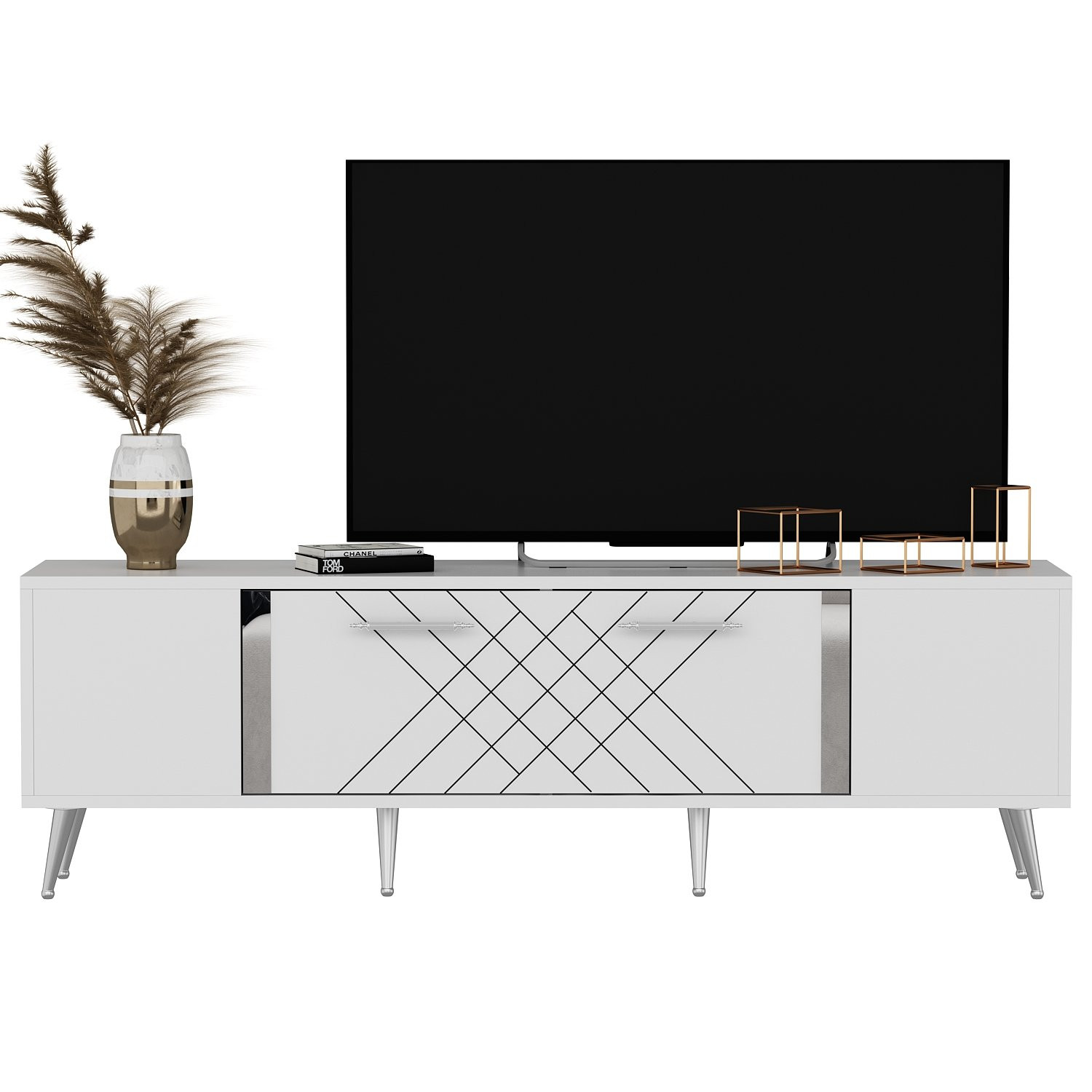 Habitat y Jardin - Soporte de TV de madera "Detas" - 150 x 35 x 48 cm - Plata
