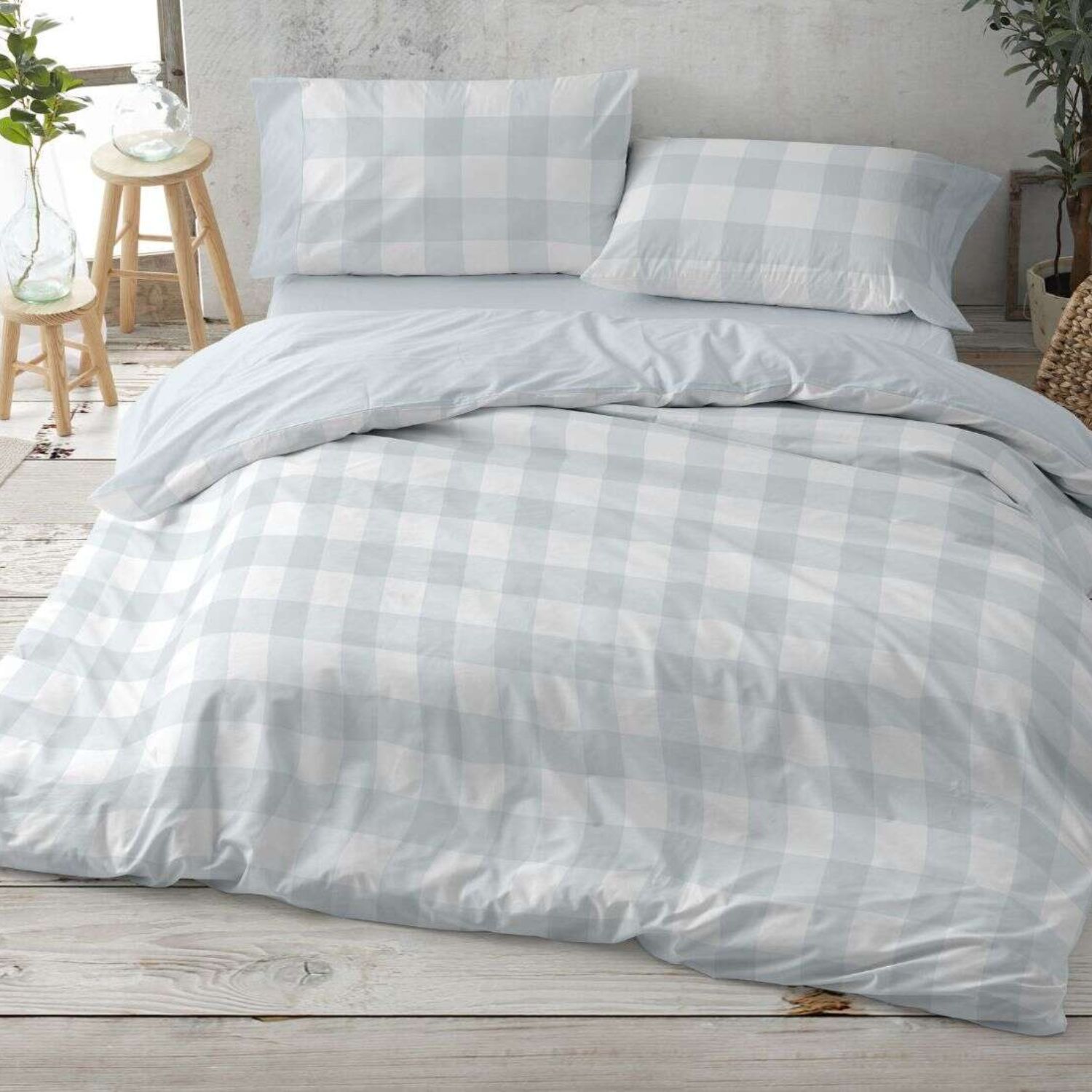 Funda Nórdica BURRITO BLANCO 50% Algodón Diseño Geométrico Azul - Tacto Suave, Fácil Planchado, Alta Durabilidad - Cama 90-200cm