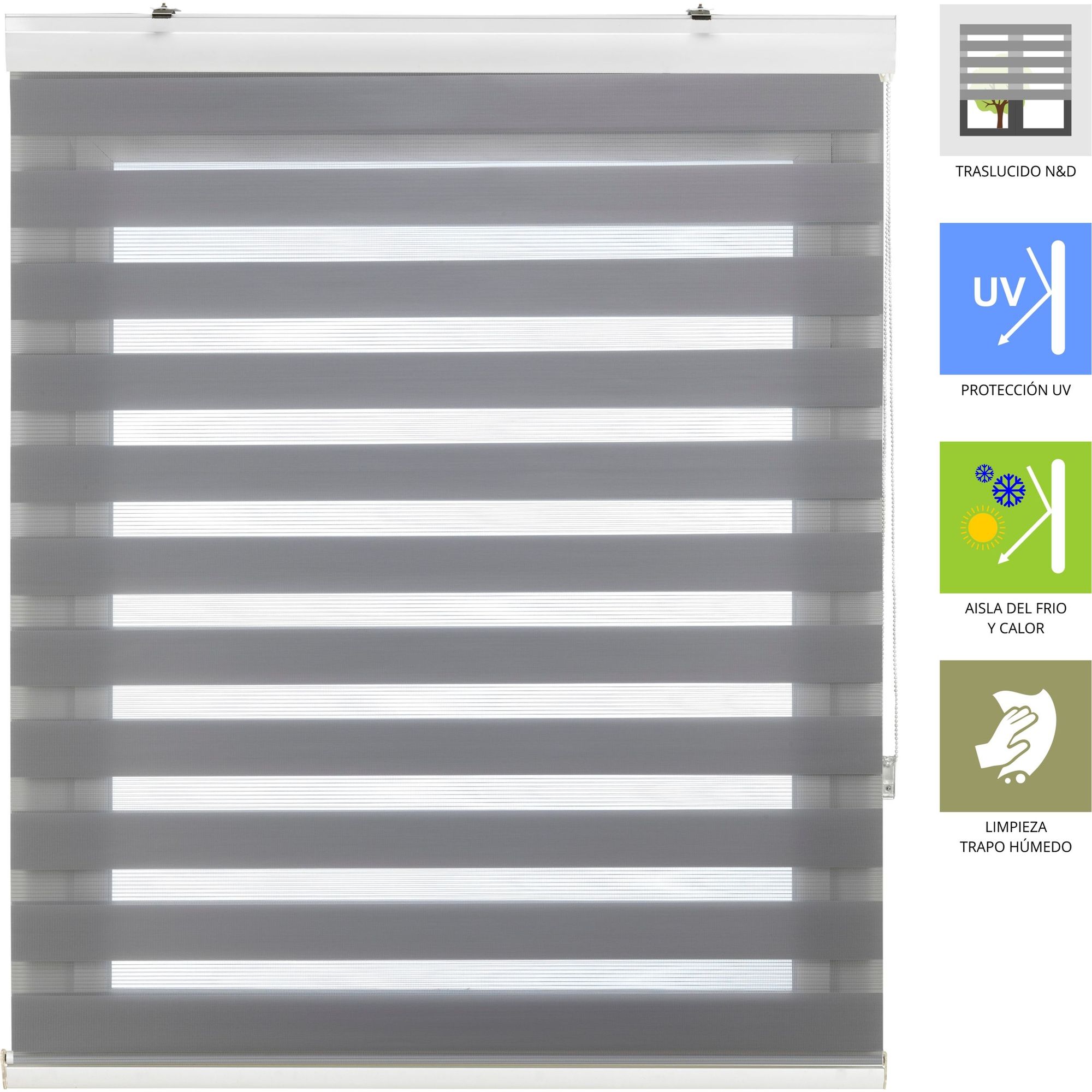 BLINDECOR - Estor Enrollable Noche y Día Premium Modelo VELA – Estor Noche y Día con Galería Fácil Instalación Pared o Techo - Estor Ventana Doble Tejido – Estor Enrollable Día y Noche para Ventanas