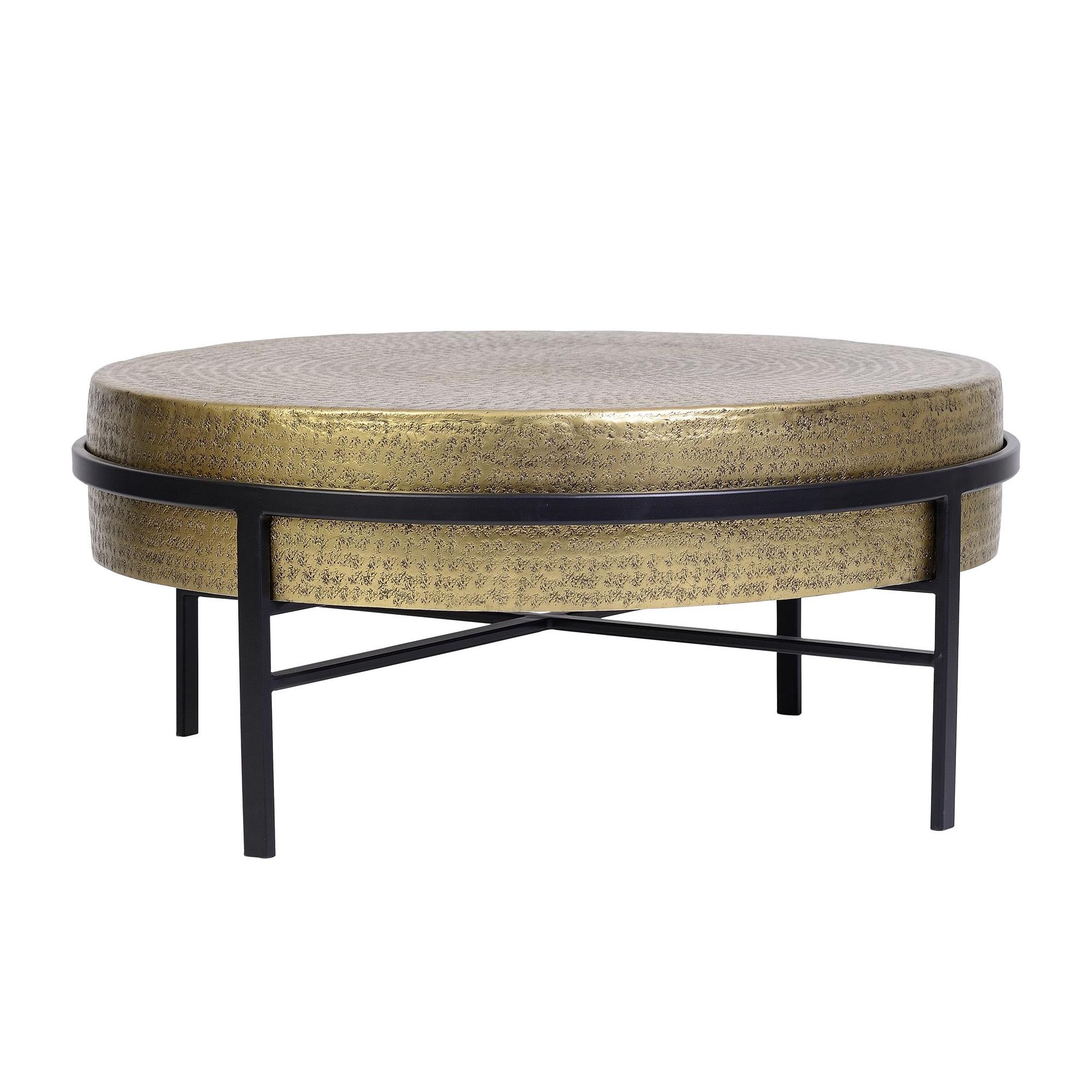 Mesa de café tapa bronce y patas de metal en negro