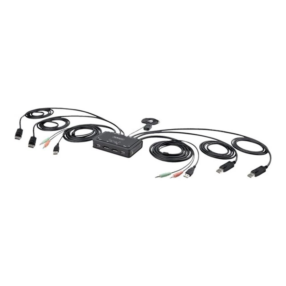 HUB Switch puertos 2 puertos KVM / audio / USB StarTech C2-DD46-UA2-CBL-KVM | DisplayPort (doble monitor, compatible DisplayPort 1.2, hasta 4096 x 2160 @ 60 Hz), Negro