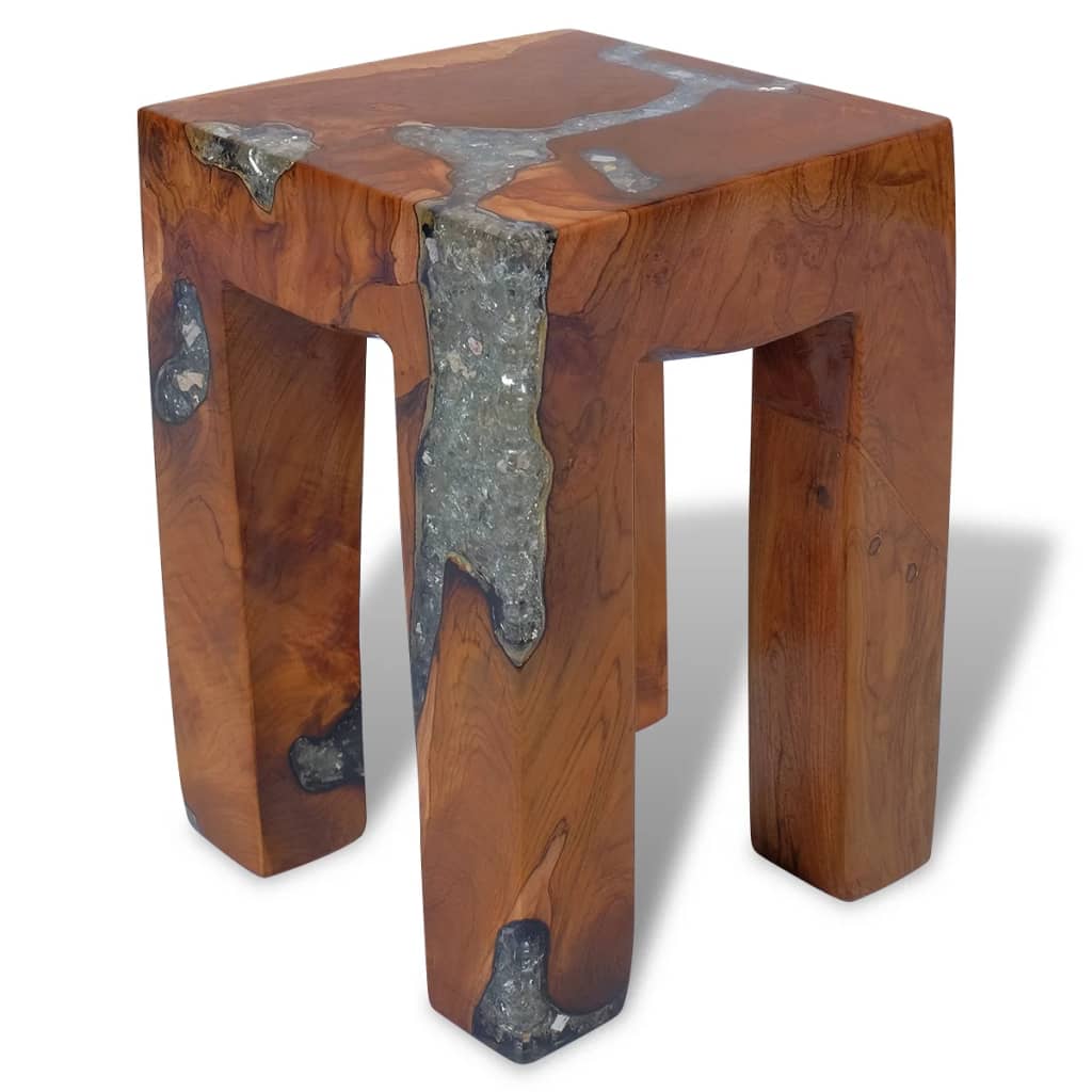 vidaXL Taburete de madera de teca maciza y resina