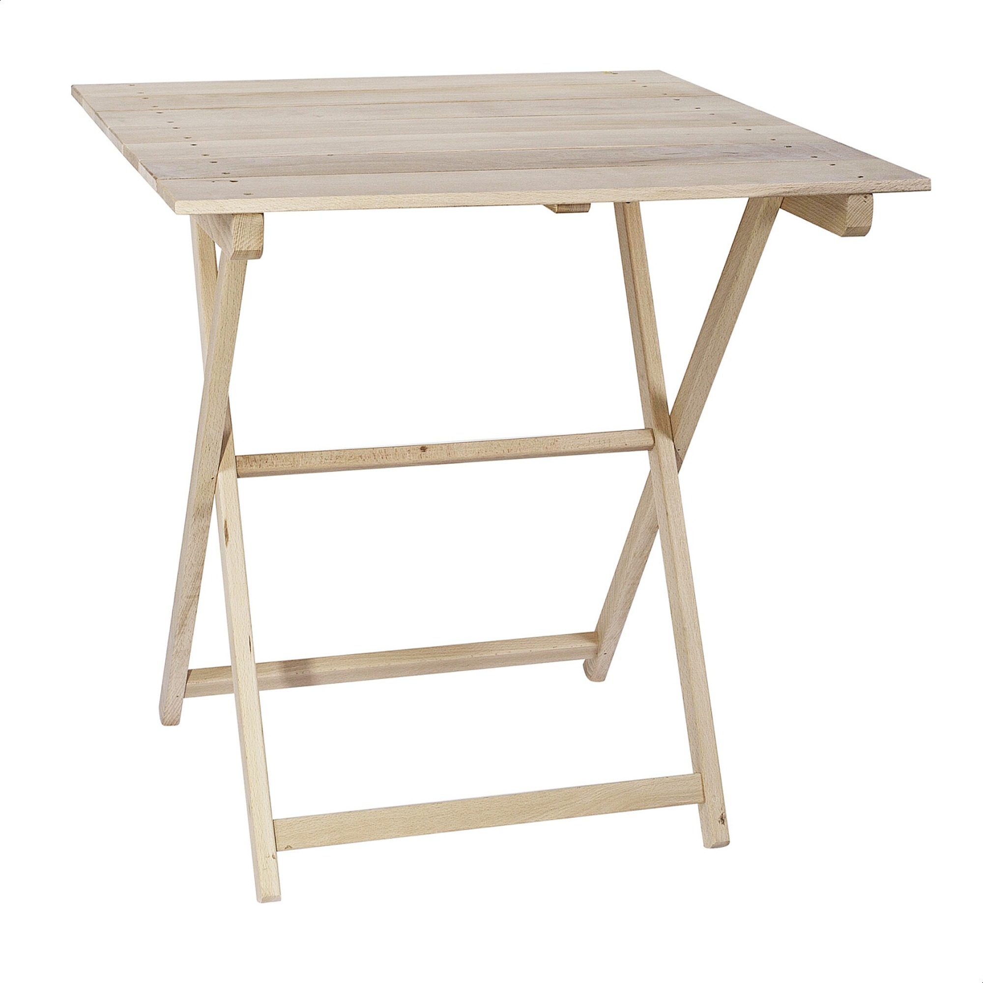 Velador de haya plegable con tablillas 70x70 sin barniz