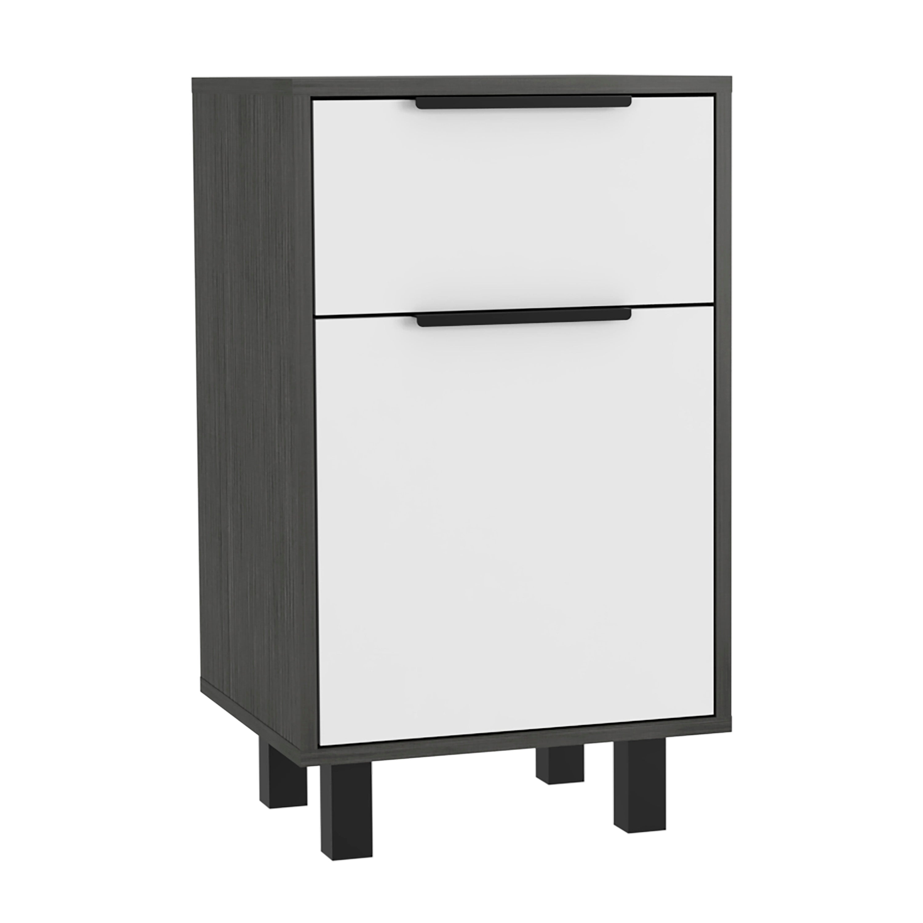 TUHOME Mesa de noche Kaia Z, con un cajón, Roble Gris / Blanco Madera manufacturada Dormitorio-Mesas