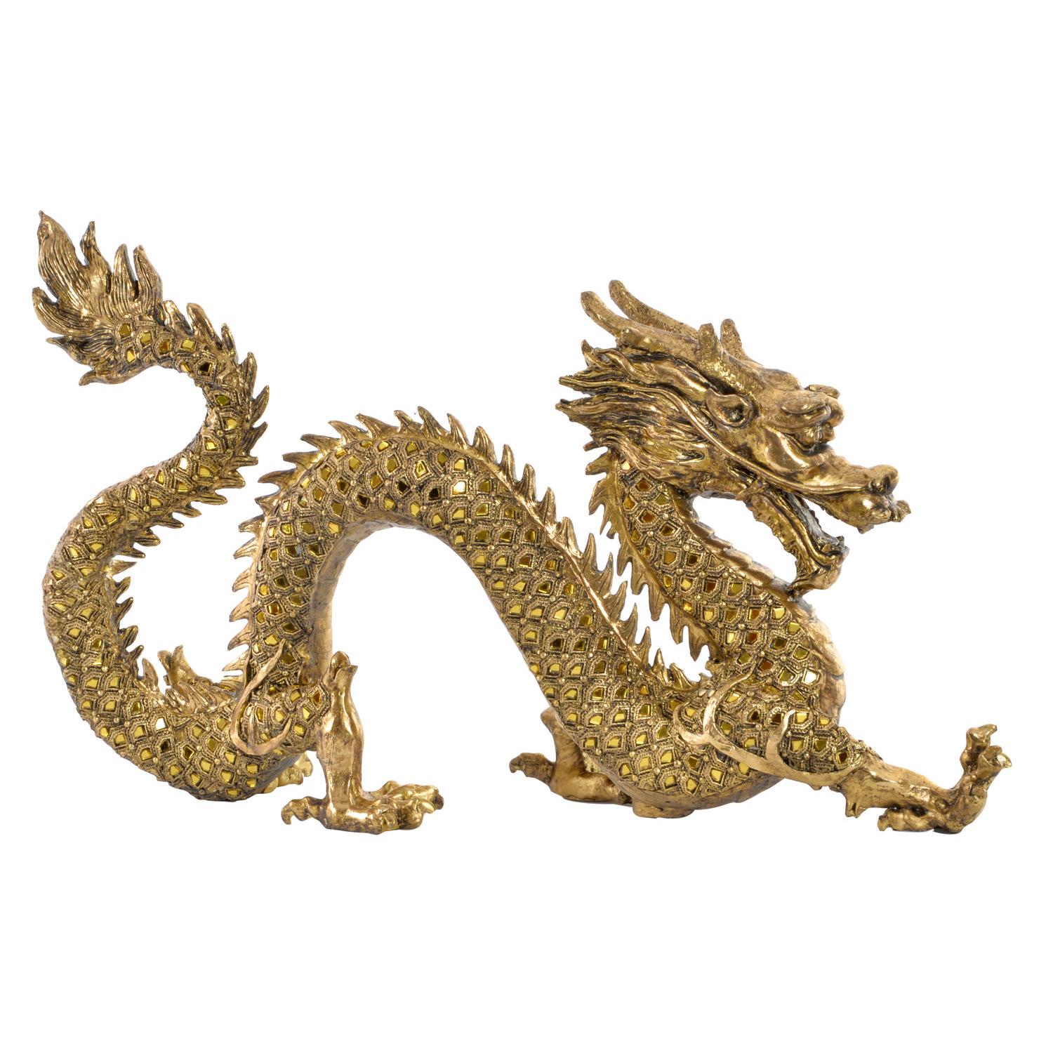 FIGURA RESINA ESPEJO 52X14X32 DRAGON DORADO FD194758