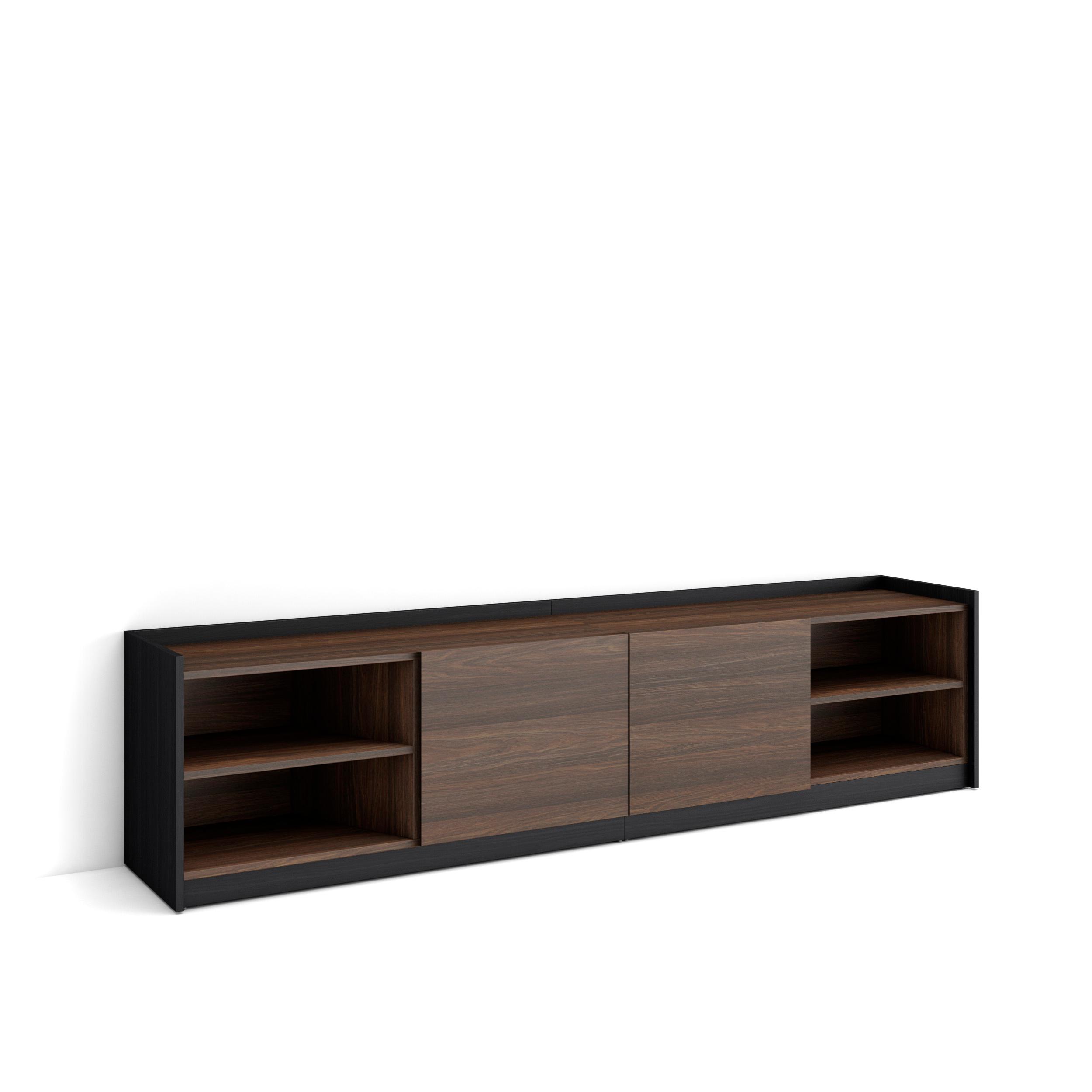 Skraut Home, Mueble TV, Televisión, Muebles de salón, almacenaje, 207x50x37 cm, Para TV hasta 80", Con almacenamiento, Estilo Moderno, Roble oscuro y Negro