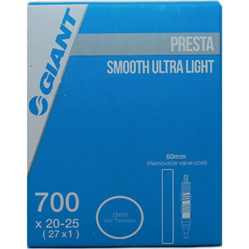 Giant - Neumático para bicicleta Camara 700x20-25 PV 60mm Smooth Ultra Light, ligero y de alta eficiencia para ciclismo urbano y carretera, ideal para ruedas de 700c con perfil estrecho y bajo rodamiento