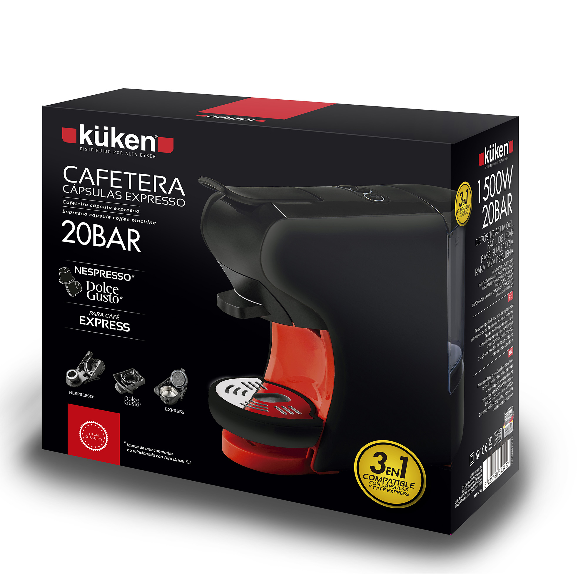 Cafetera Expresso Cápsulas 3 en 1 Kuken