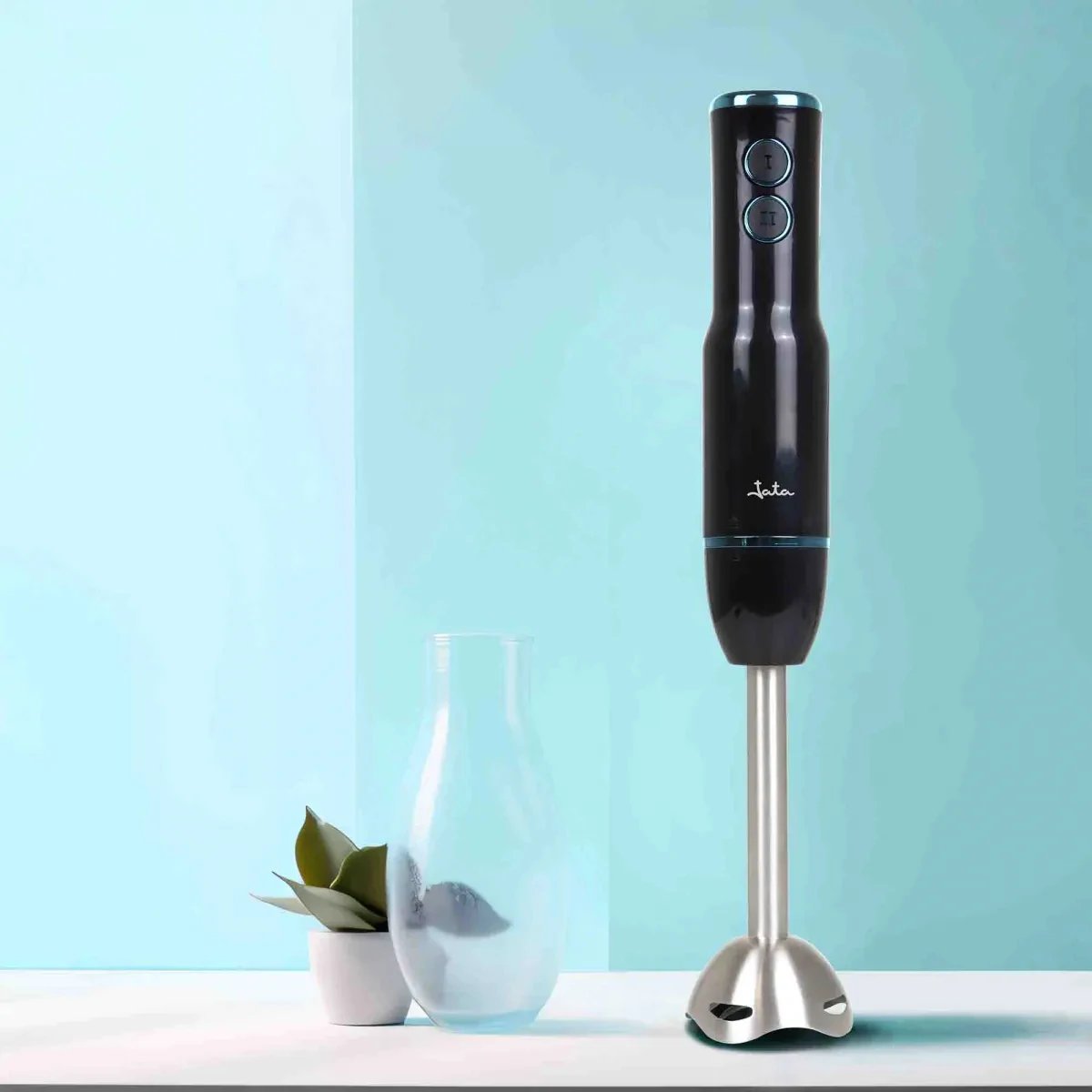 JATA - Batidora de mano JEBT1906 de 500 W con pie desmontable de acero inoxidable, 4 cuchillas y 17.000 rpm para batidos, sopas y purés hasta 11 L, ideal para cocina diaria
