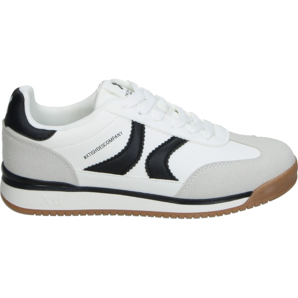 XTI | Zapatillas XTI para Mujer – Deportiva Casual Blanca con Detalles en Negro – Sneakers con Cordones – Estilosas – Cómodas y Versátiles – Modelo 144587