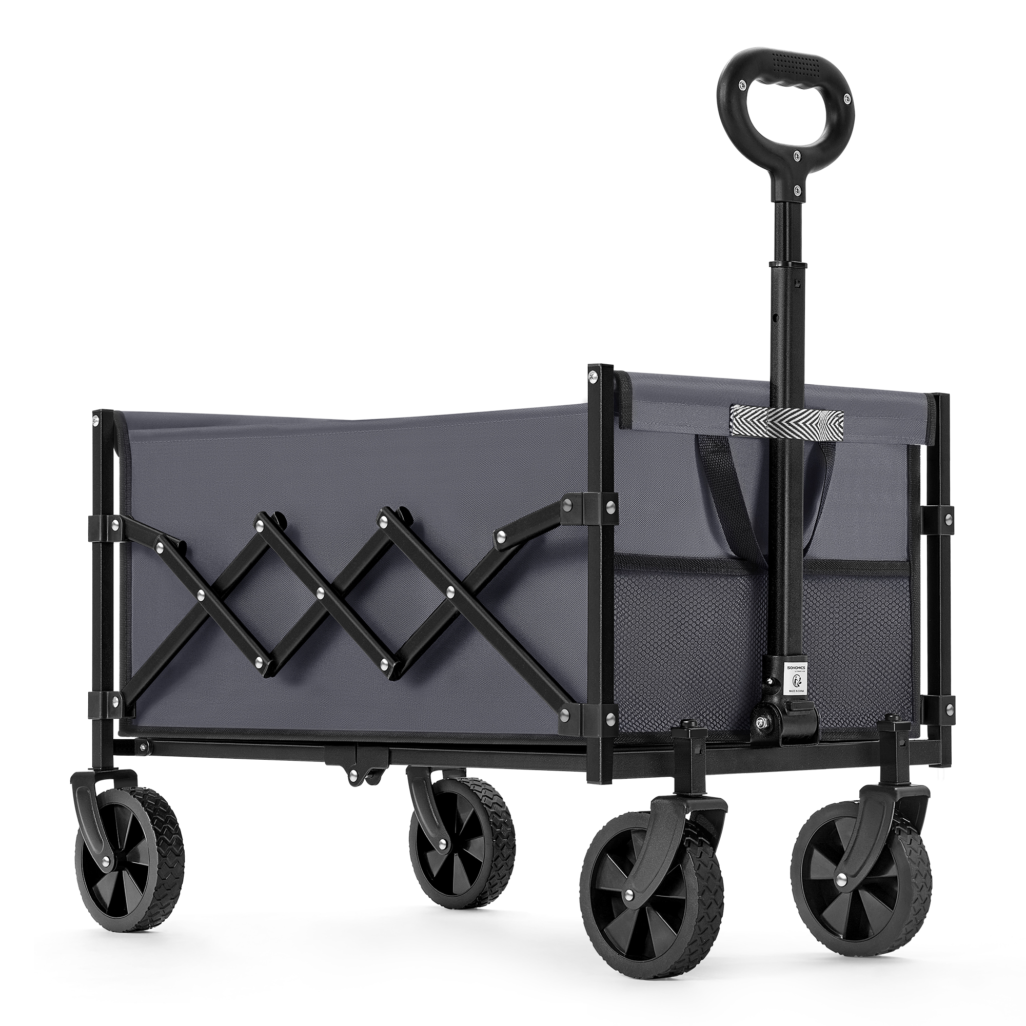 SONGMICS Carro de Mano Plegable, Carreta Plegable, Carrito de Jardín, Compacto, con Asa, con 4 Ruedas Reforzadas, 2 Universales, Carga hasta 150 kg, Exterior, Jardín, Negro Tinta/Gris Pizarra/Beige Arena/Azul Noche