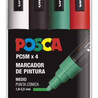 POSCA ROTULADOR UNI POSCA PC-5M 4 COLORES NAVIDAD POSCA 14x2x7 Cms.