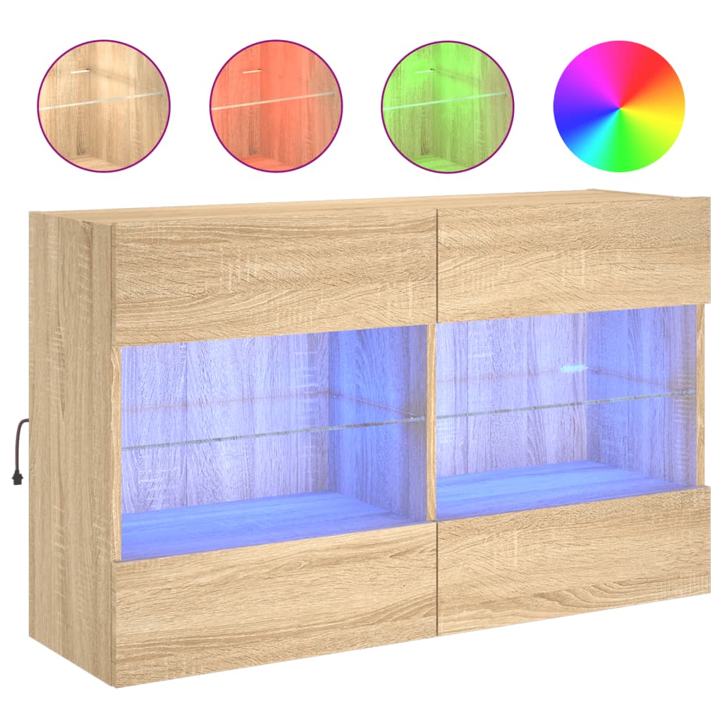 vidaXL Mueble TV de pared con luces LED 98,5x30x60,5 cm, Mueble de Salon, Mueble TV, Mueble TV salon, Mesa de TV, Mueble tele