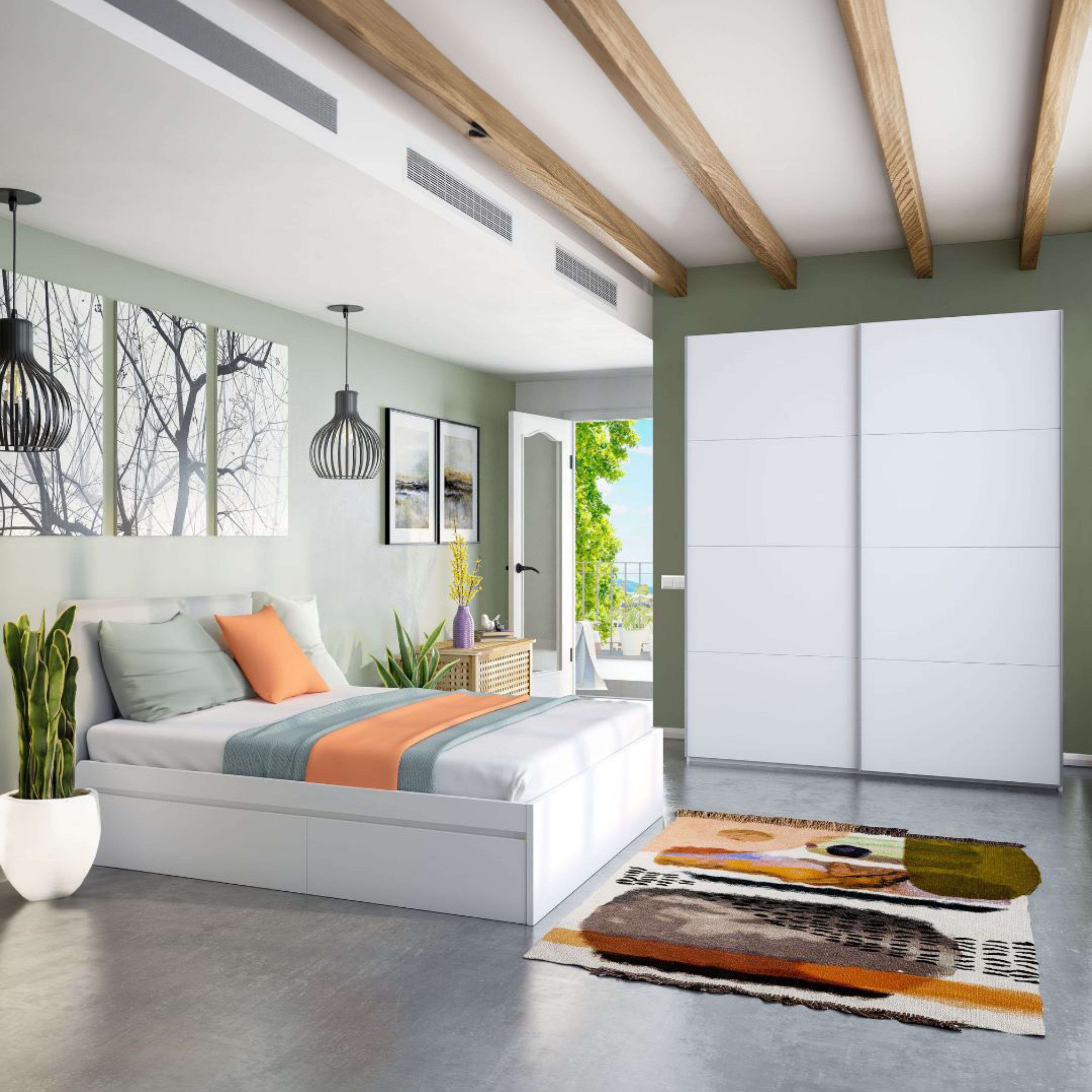 Miroytengo Pack de Dormitorio Doble Color blanco artik (mate) con detalles en gris antracita 150 cm