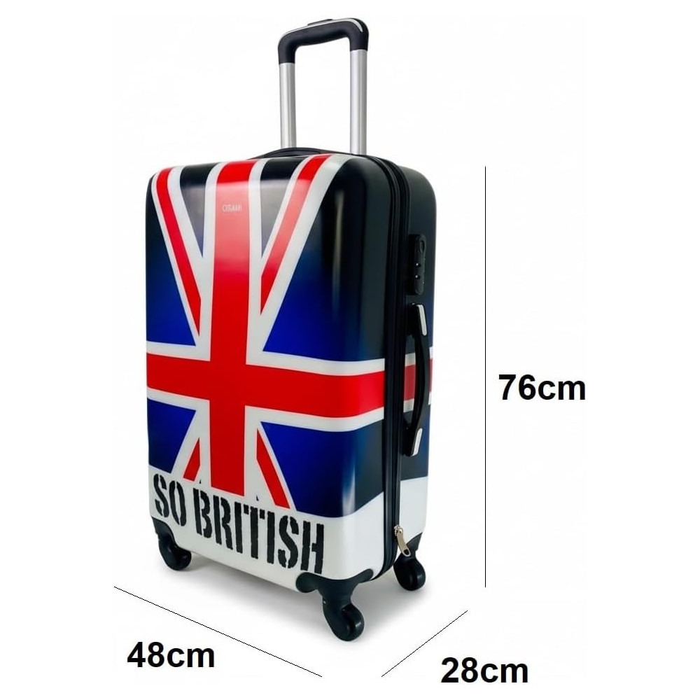 Maleta de Viaje Grande Equipaje de Bodega para Viajar en Avión 4 Ruedas Giratorias 360º Estampado Inglaterra 76x48x28cm